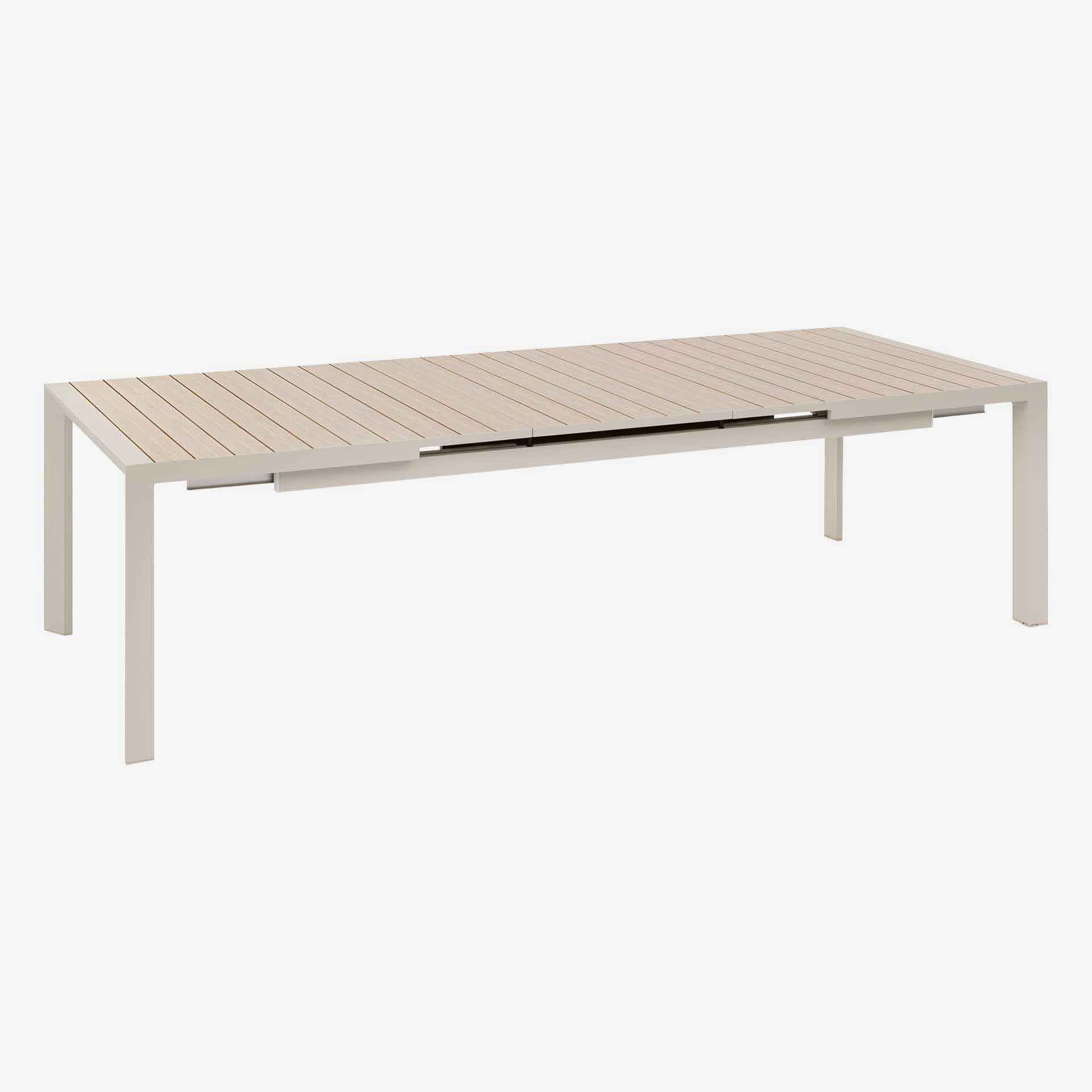 Mesa de comedor de jard&iacute;n extensible de aluminio crema Evora 214x110x77cm