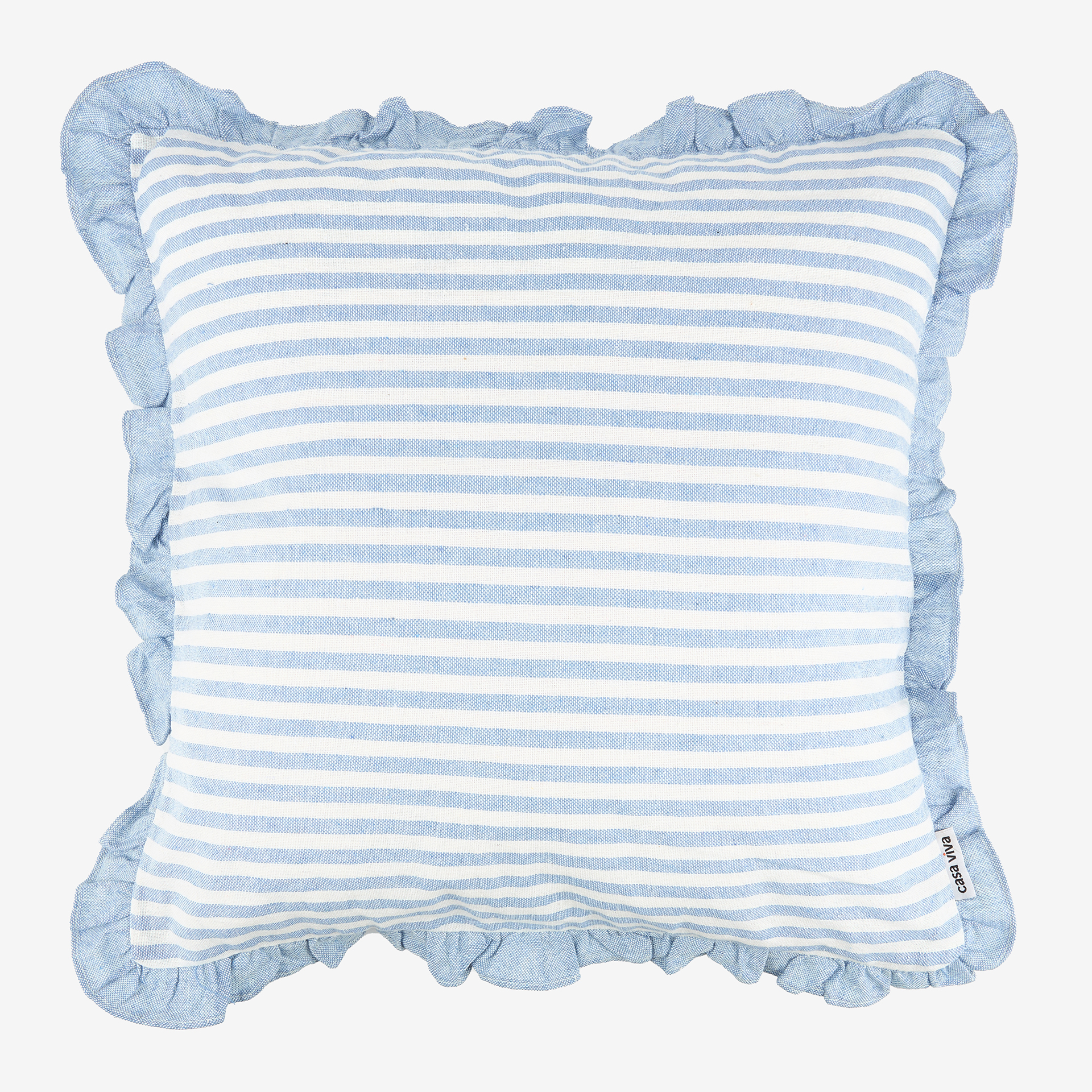 Funda de cojín de algodón volante rayas azules Timoti 45x45cm