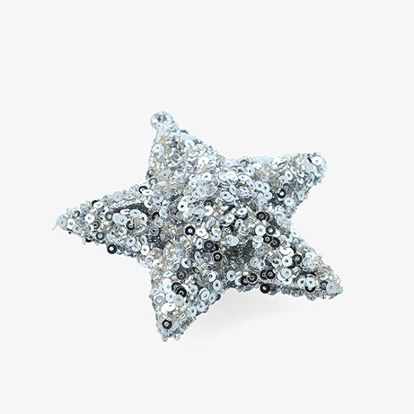 Bola de Navidad estrella de lentejuelas plateada 7cm