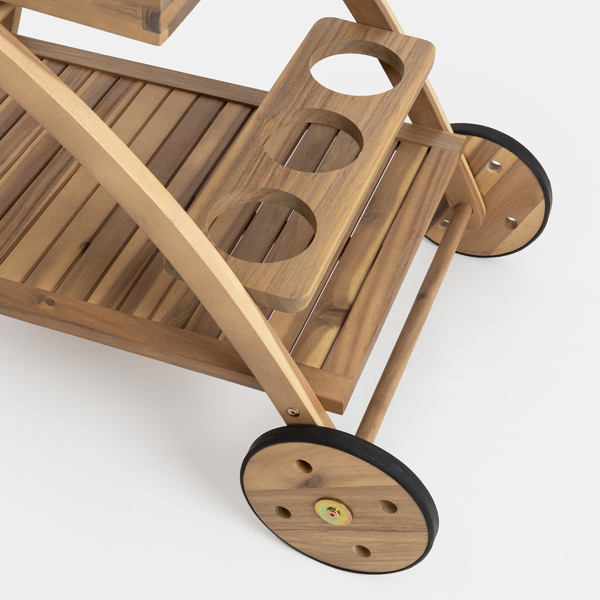 Camarera con ruedas de madera acacia Mykonos 105x56x78 cm