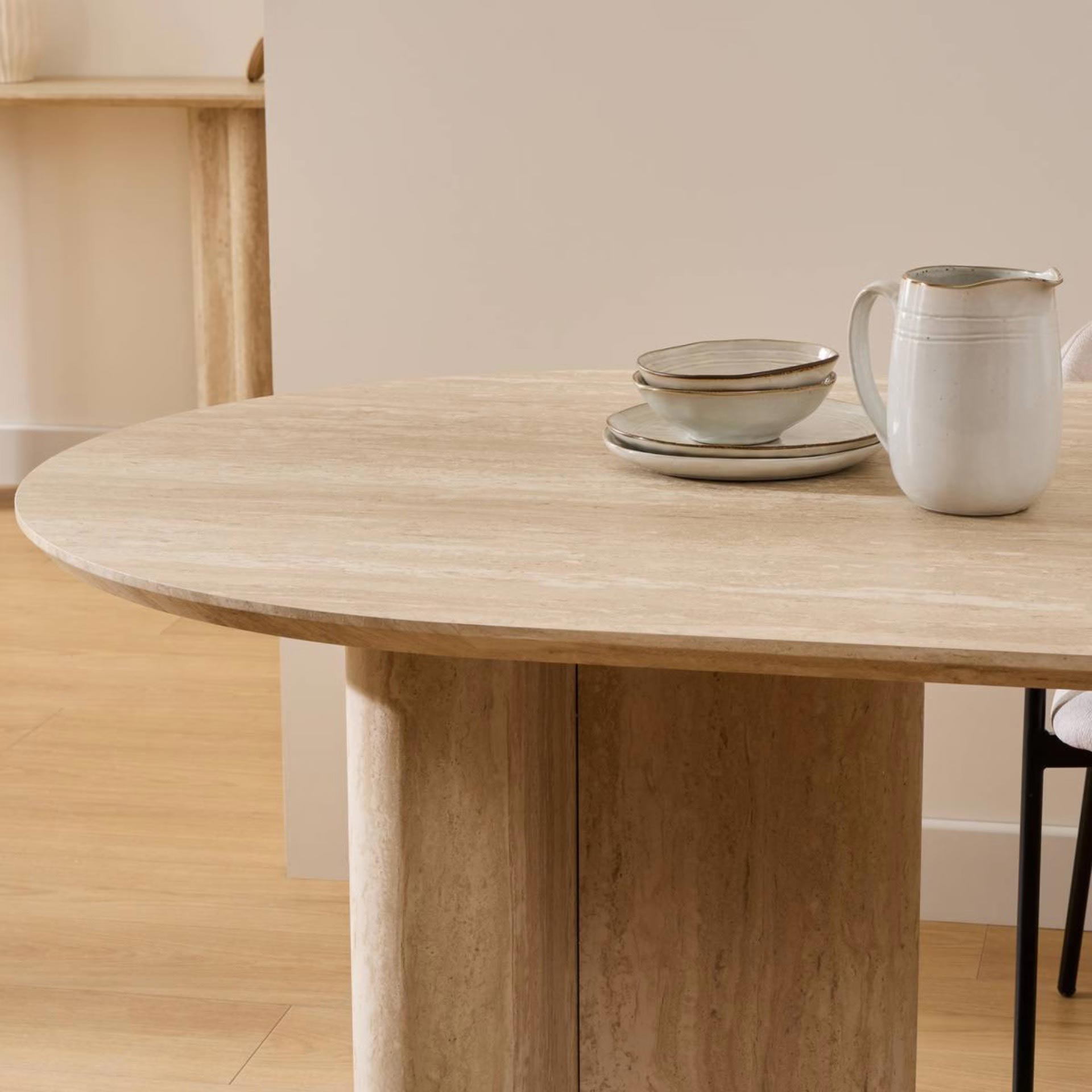 Mesa de comedor de madera efecto travertino Elva 180x90cm