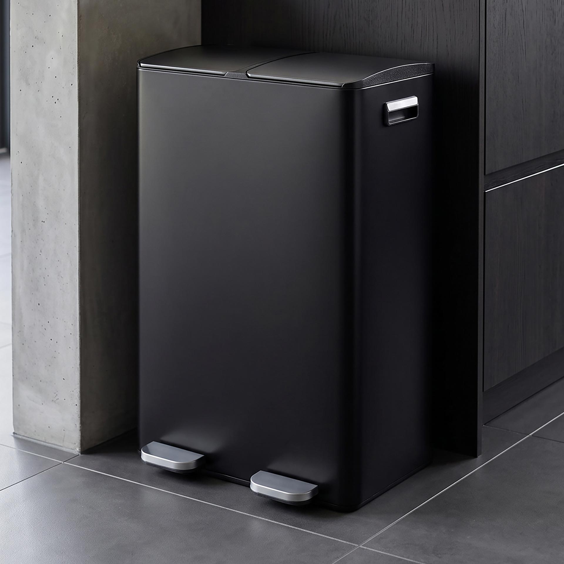Cubo de basura con pedal doble negro mate de acero 2x30L
