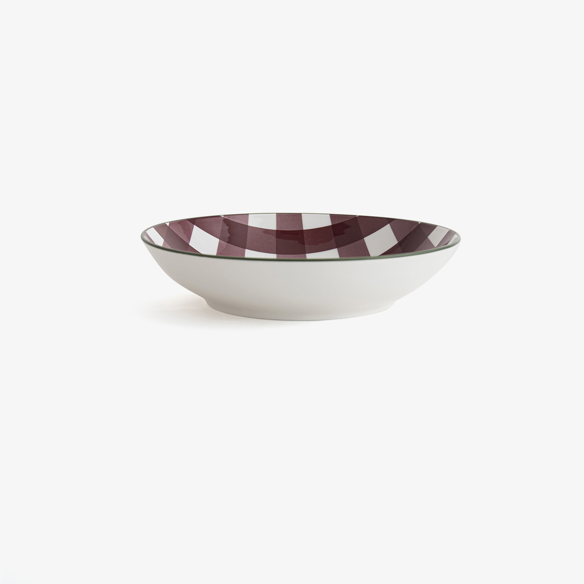 Plato hondo de vichy granate de porcelana Pradera &Oslash;20cm