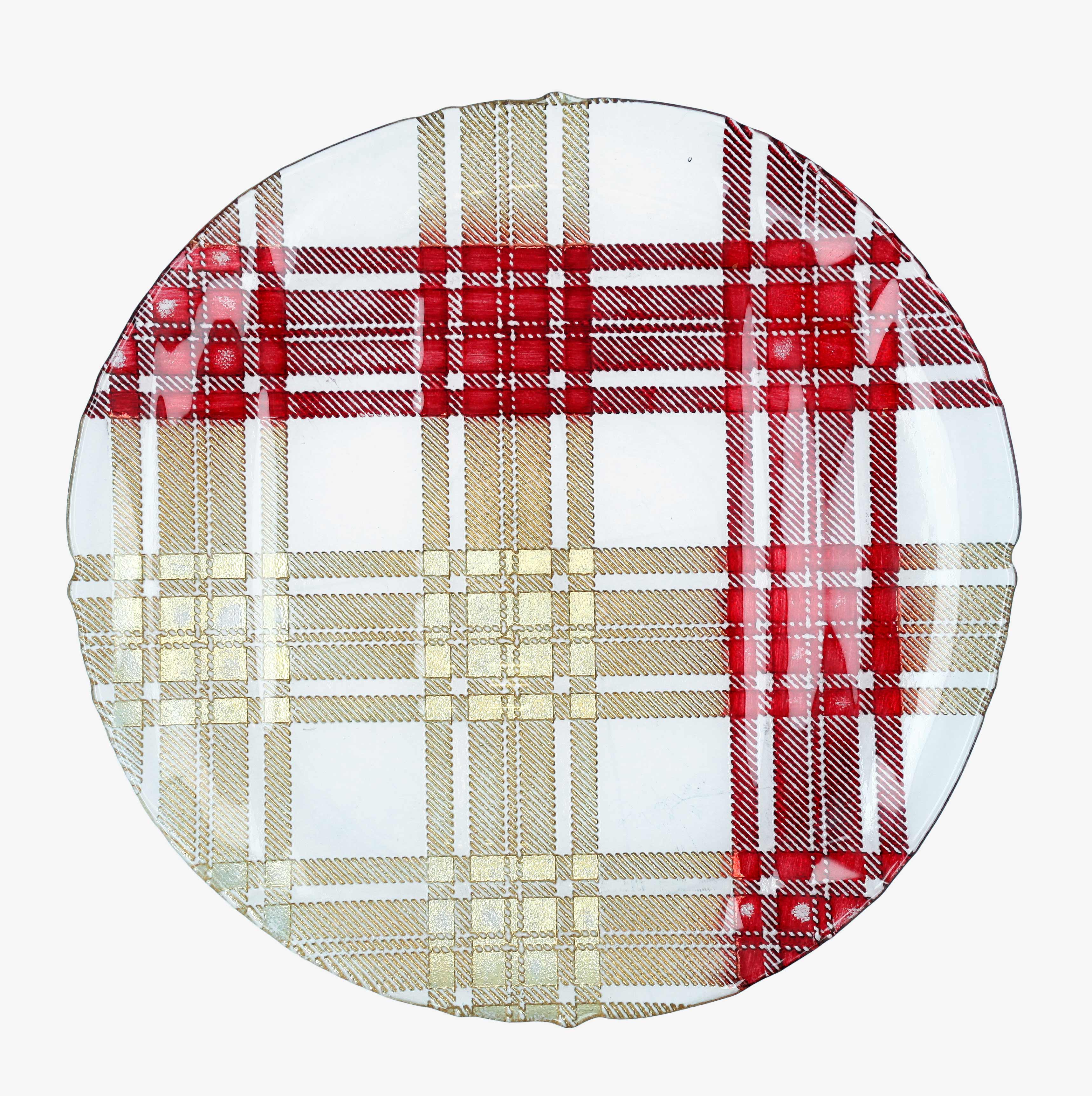 Plato llano de cuadros rojo y dorado de vidrio Glam &Oslash;33cm