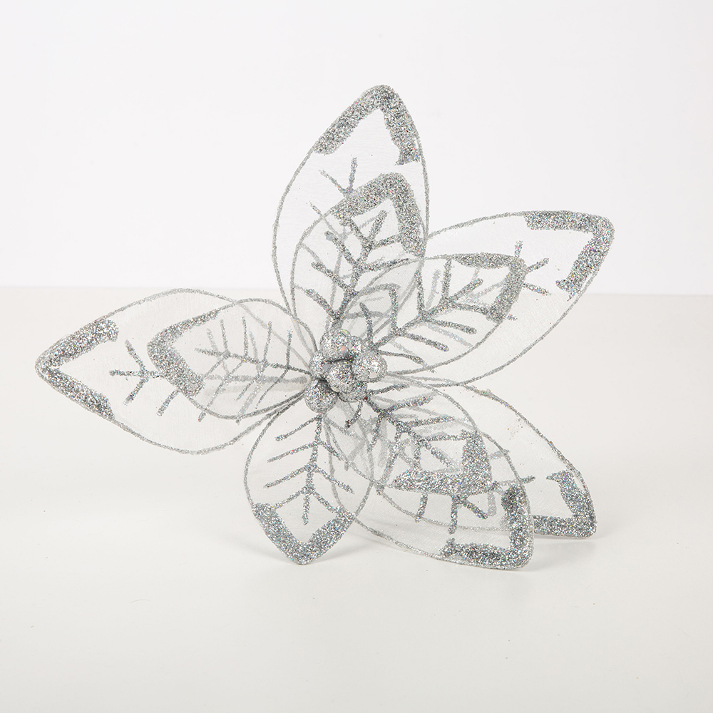 Flor decorativa plateada 30cm