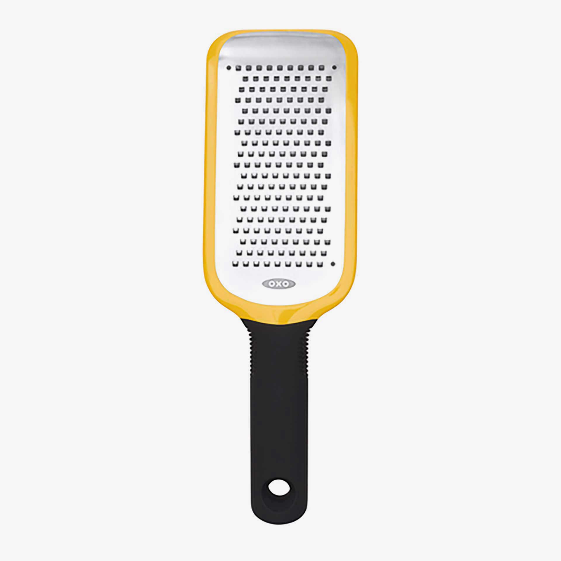Rallador de cocina con mango de acero inoxidable amarillo - Oxo 34,3cm