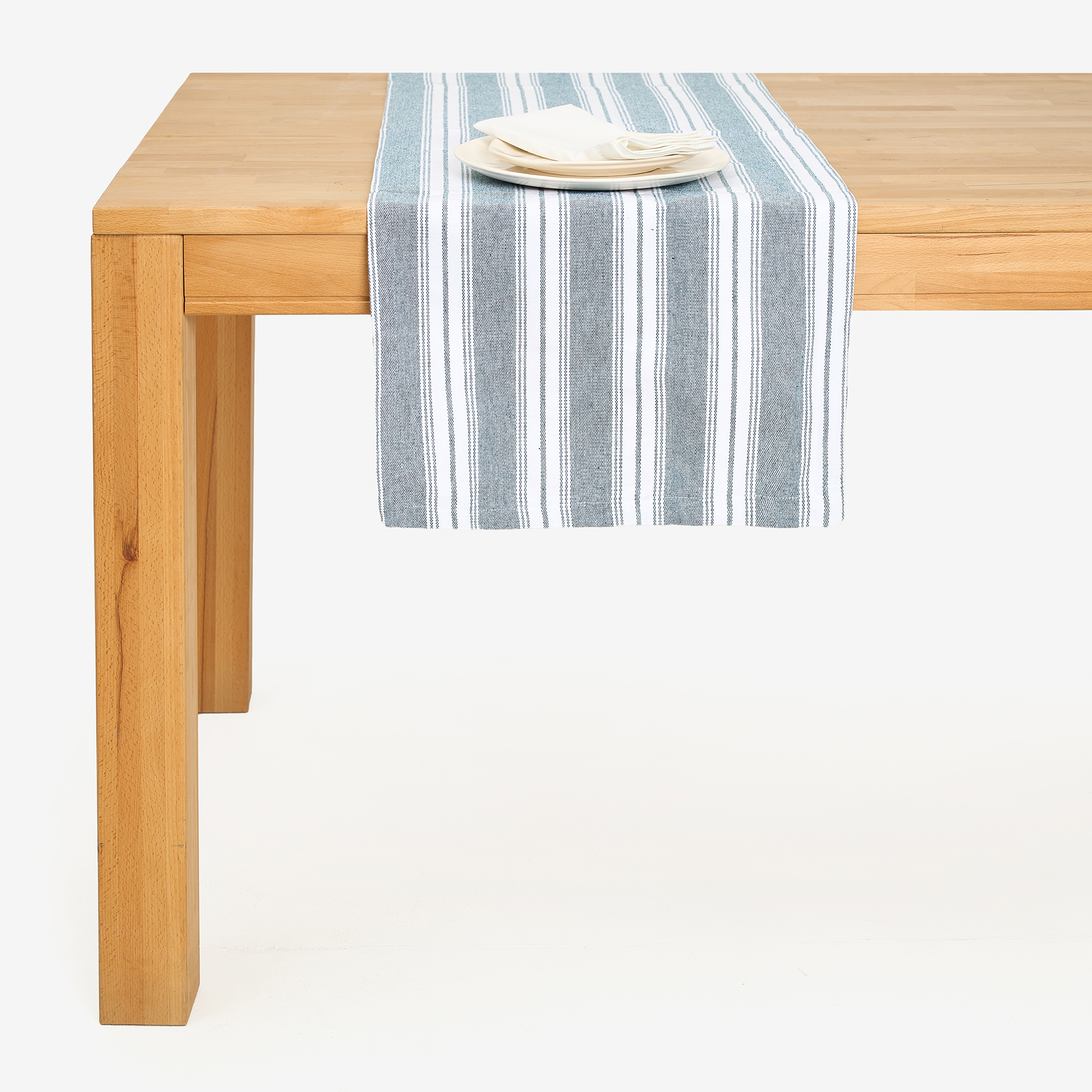 Camino de mesa de algod&oacute;n azul Be&ntilde;at 40x140cm