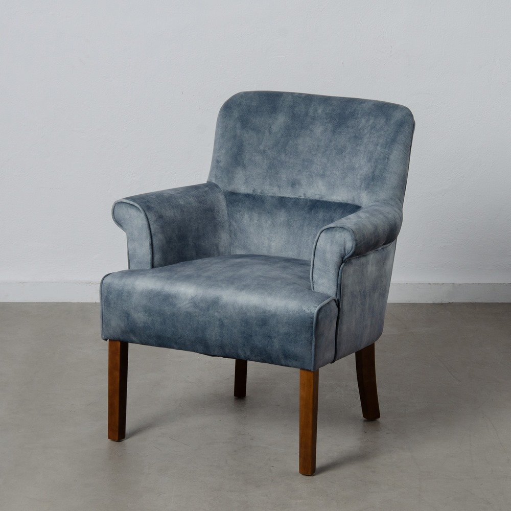 Butaca efecto velvet azul Seran 77x64x88cm