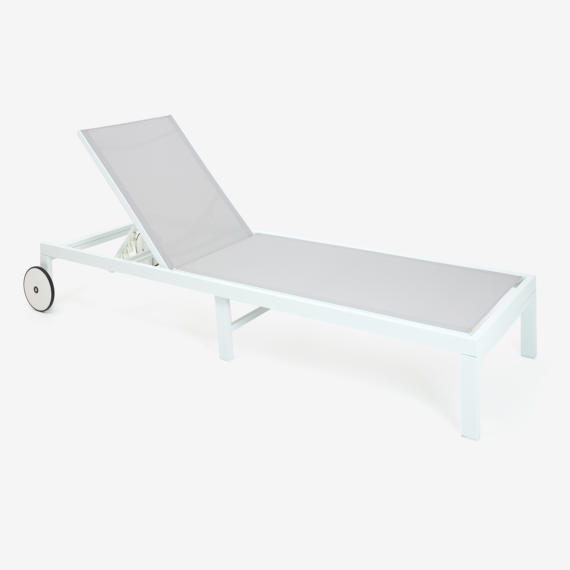 Tumbona reclinable de aluminio con ruedas blanca 64x200x89cm