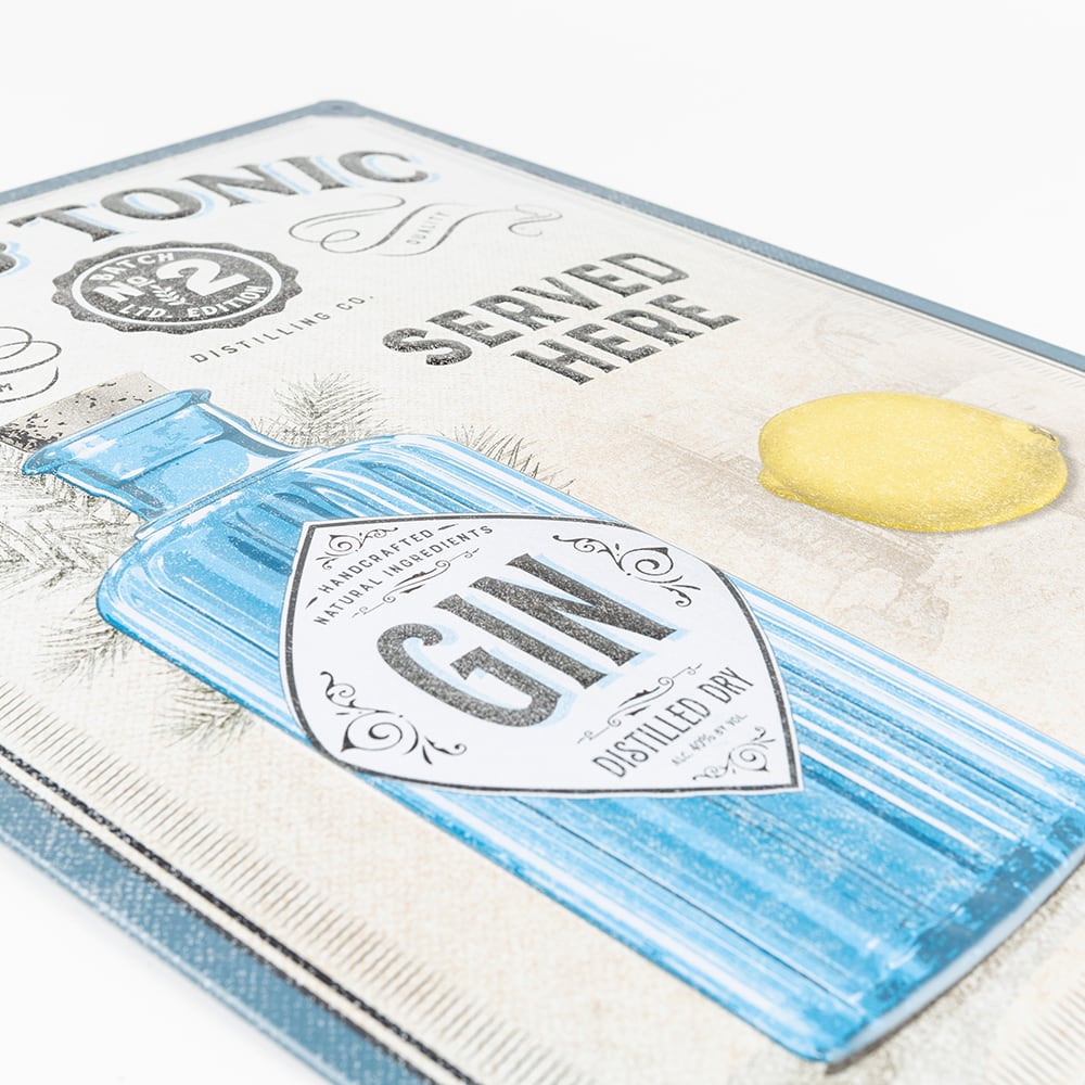 Placa de metal Open Bar Gin & Tonic 30x40cm