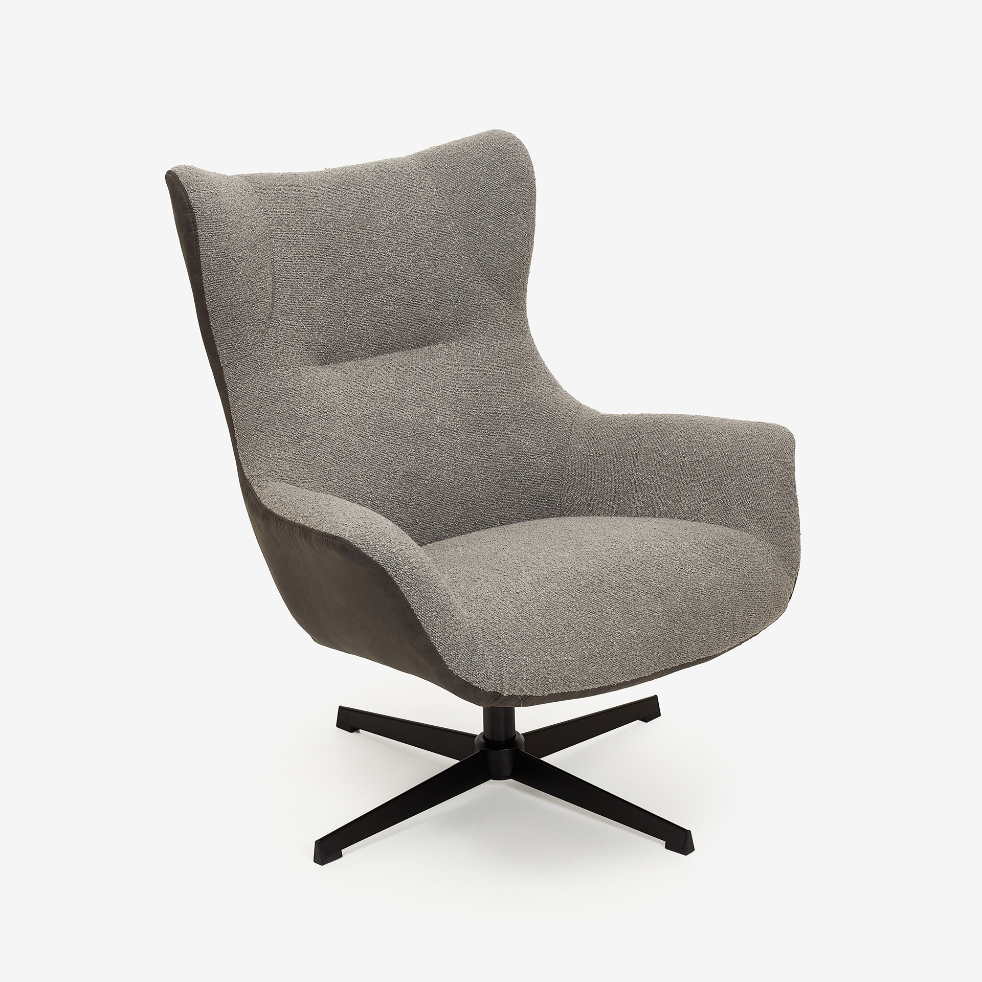 Butaca giratoria gris con puf Brida 86x80x102cm Clau&Chloe