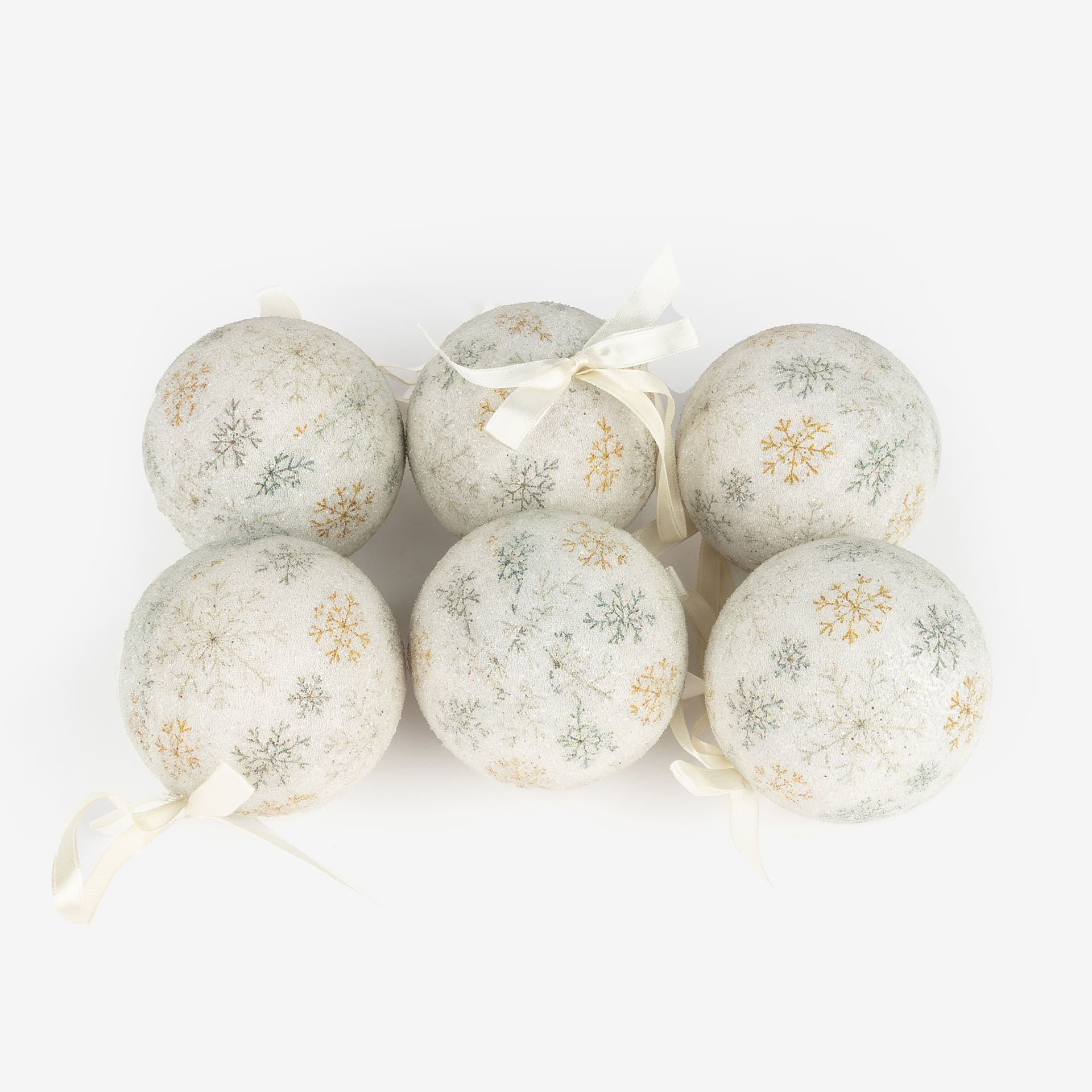 Set 6 bolas decorativas Copos de nieve 7,5cm