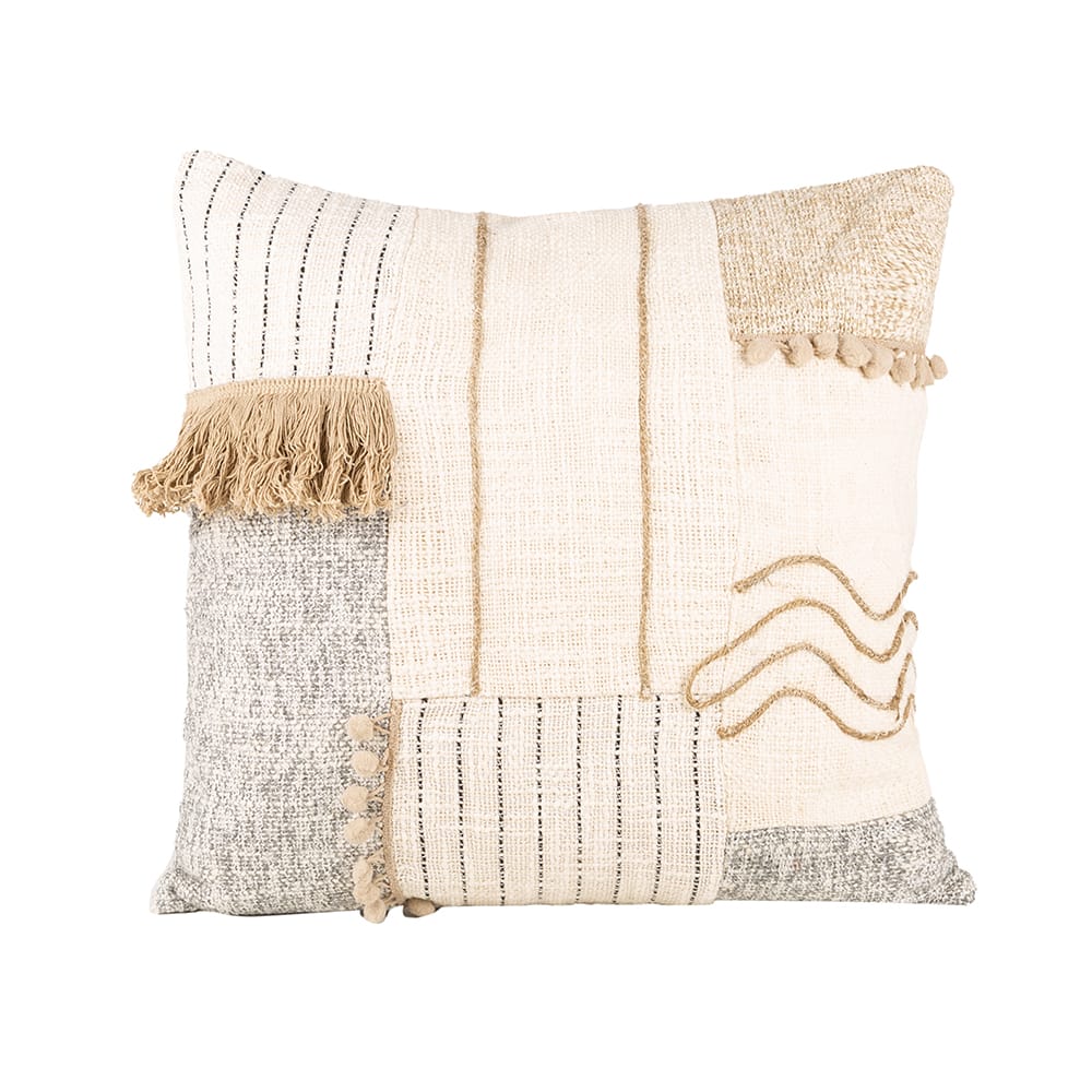 Funda de cojín gris y marfil de algodón 45x45cm