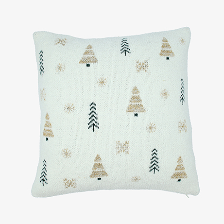 Funda de coj&iacute;n blanca con &aacute;rboles de Navidad Snowy 45x45cm