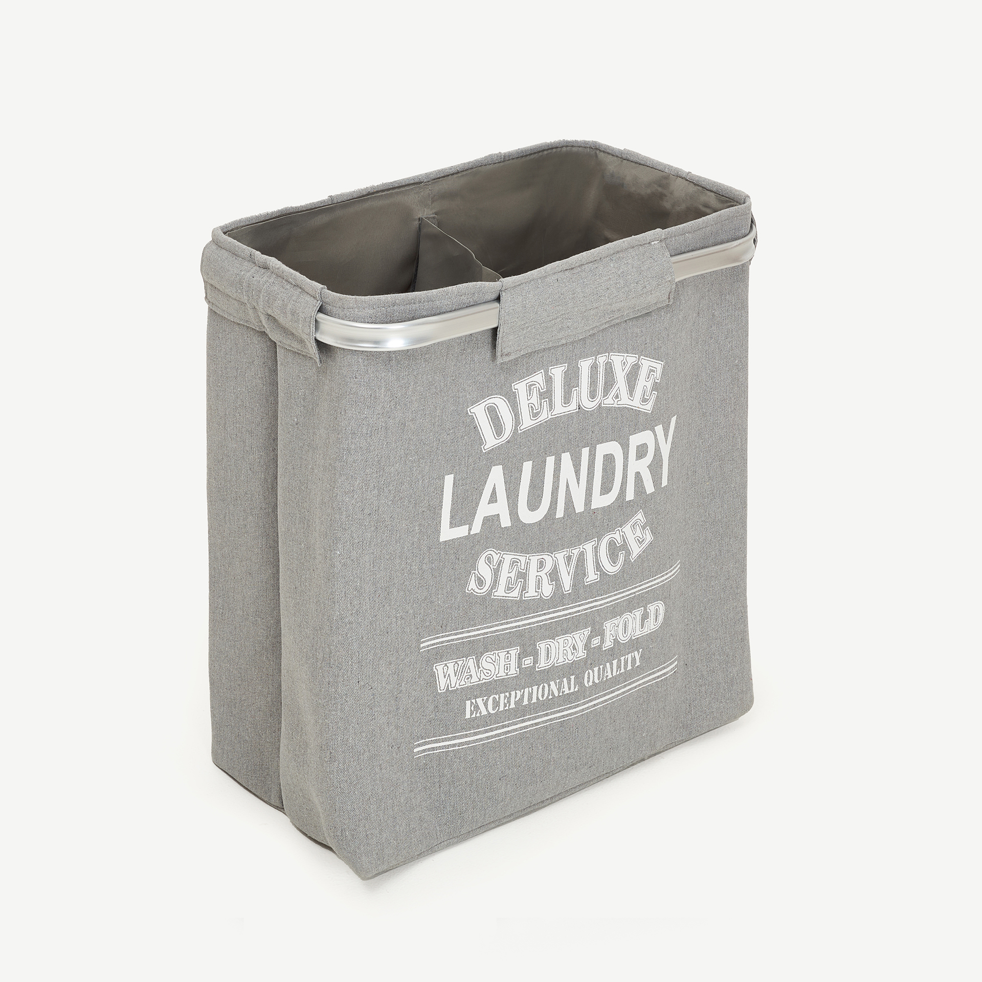 Cesta para ropa rectangular doble de aluminio y tela gris Deluxe 50x30x50cm