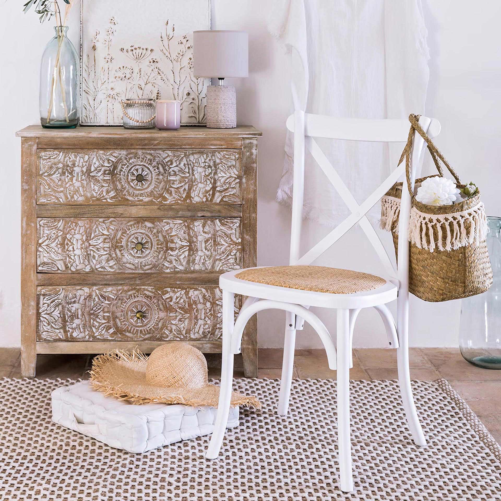 Silla de comedor blanca de haya Antique 48x52cm