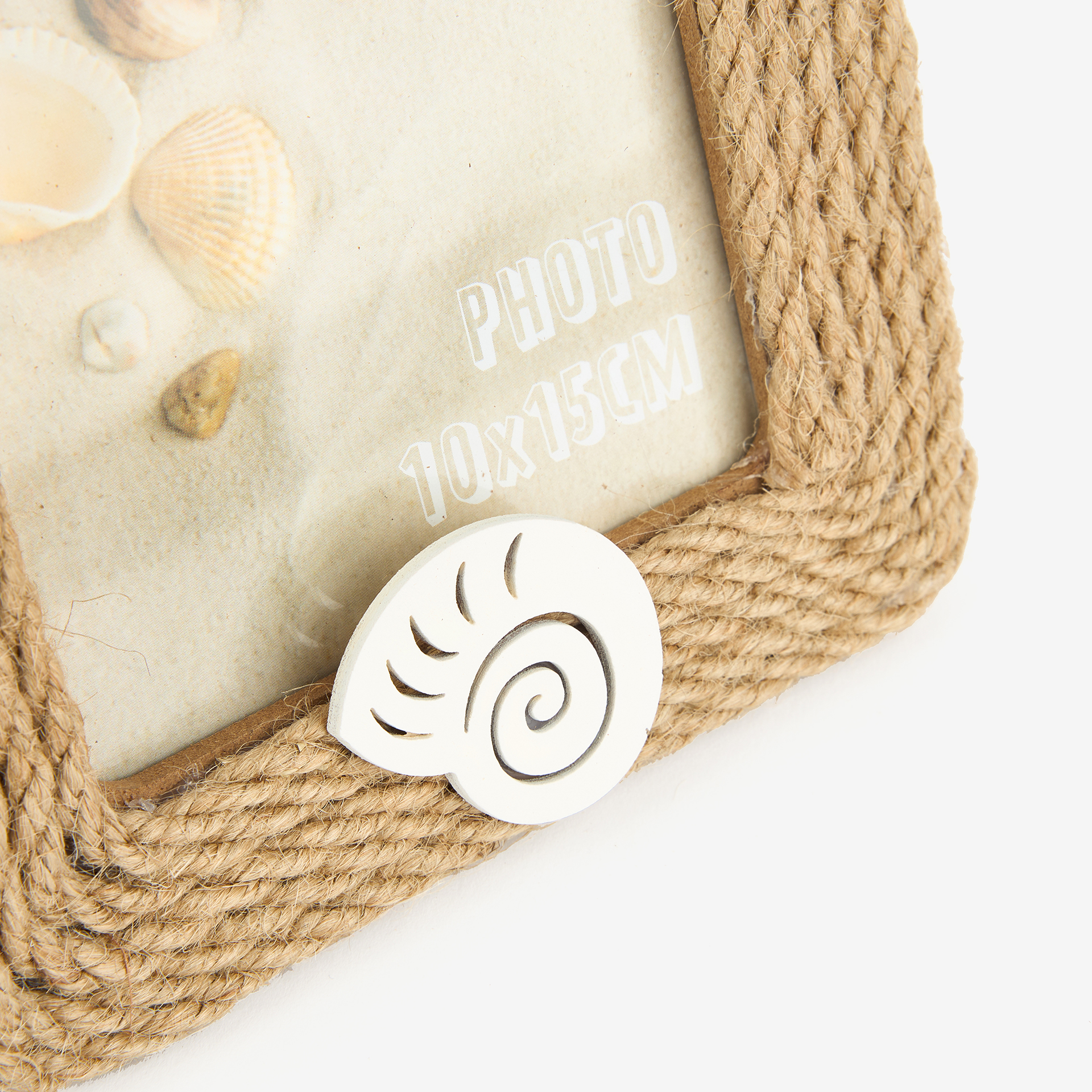 Marco de fotos de madera MDF y cuerda Concha 10x15cm