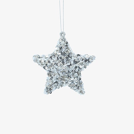 Bola de Navidad estrella de lentejuelas plateada 7cm