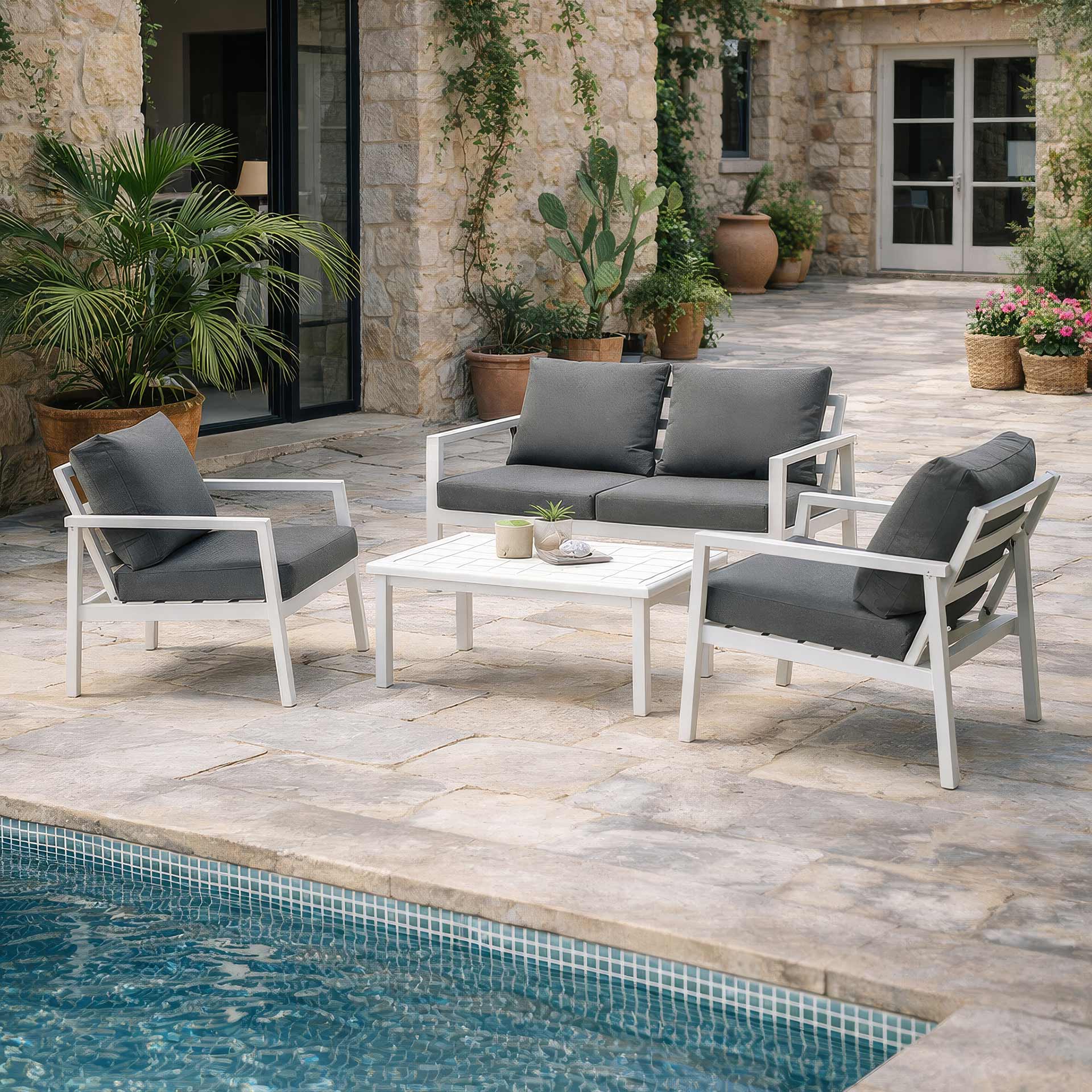 Set de jard&iacute;n de 4 piezas de aluminio Sicilia