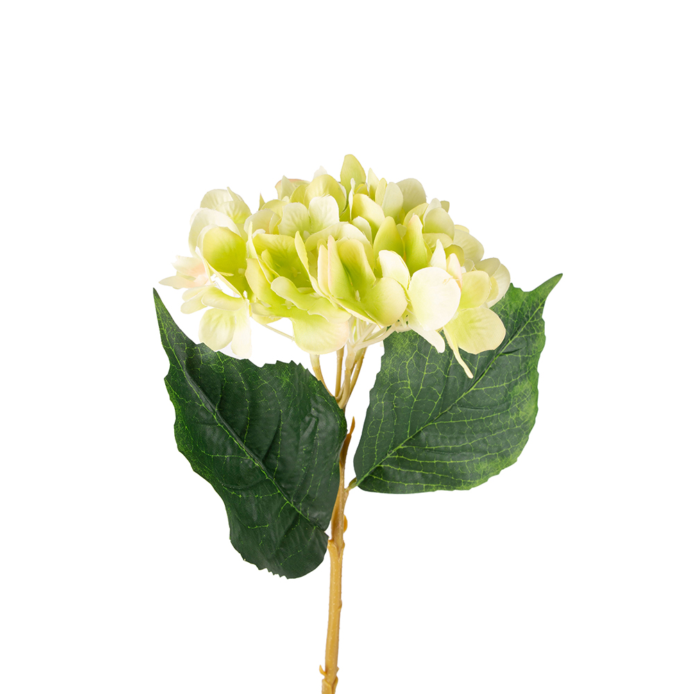 Flor artificial hortensia con hojas color verde 36cm