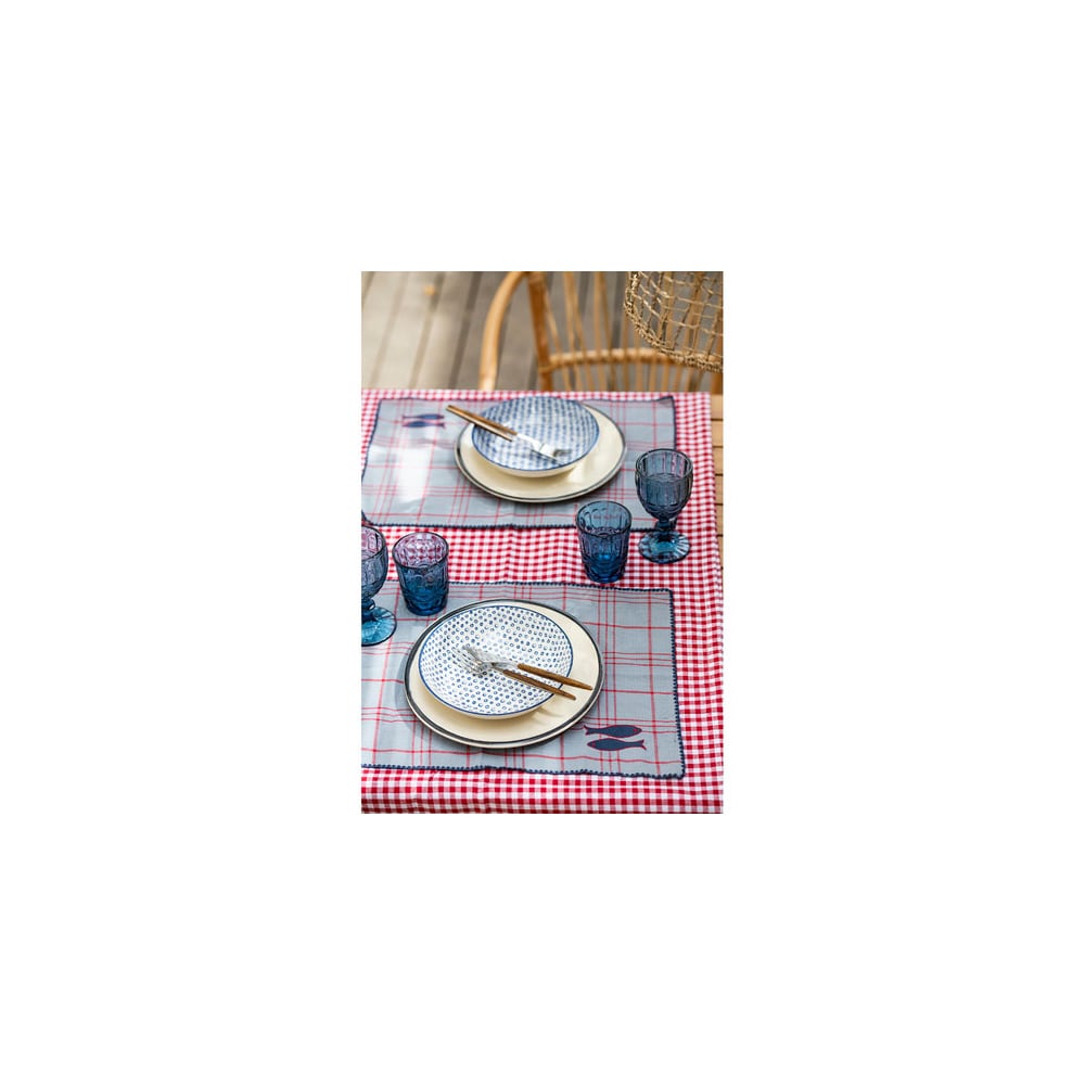 Mantel individual de algodón bordado azul pez 35x50cm