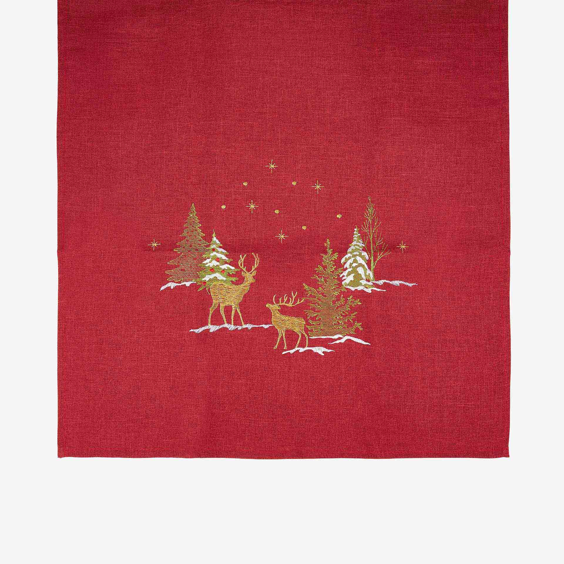 Camino de mesa rojo bordado Abetos 50x150cm