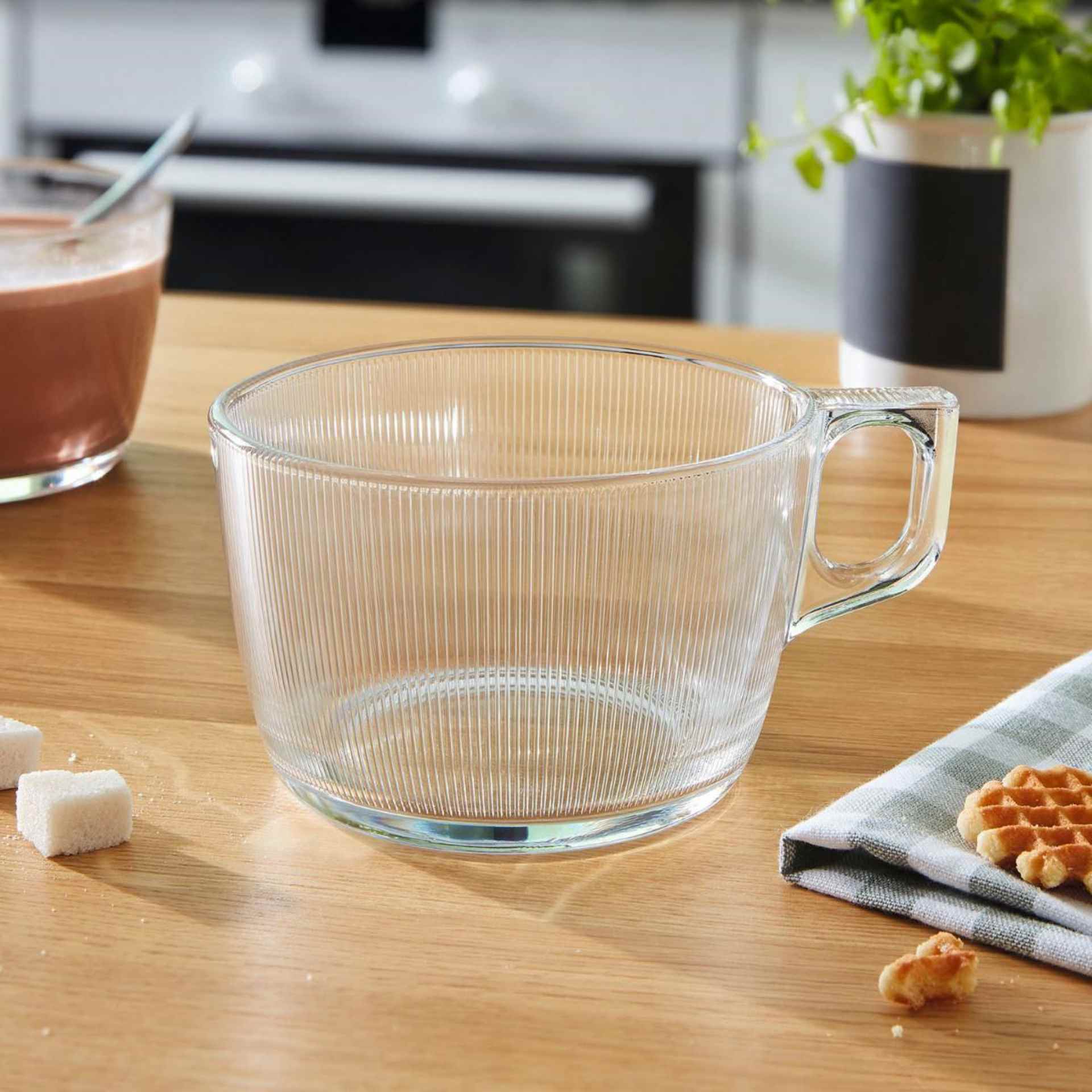 Taza jumbo de vidrio transparente Stria 50c