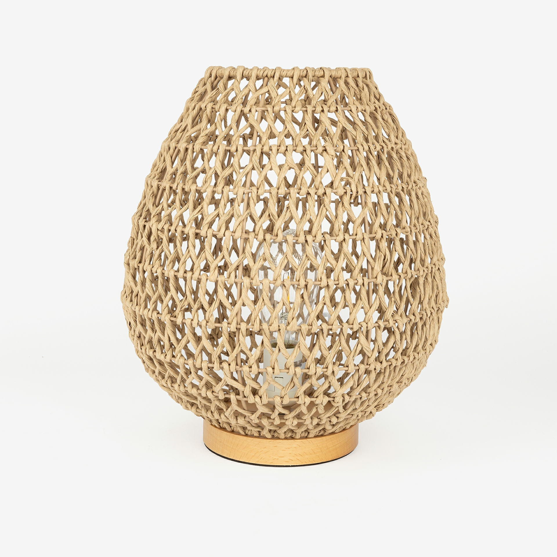 L&aacute;mpara de mesa de papel y metal con base de madera Kirsten &Oslash;30x36cm