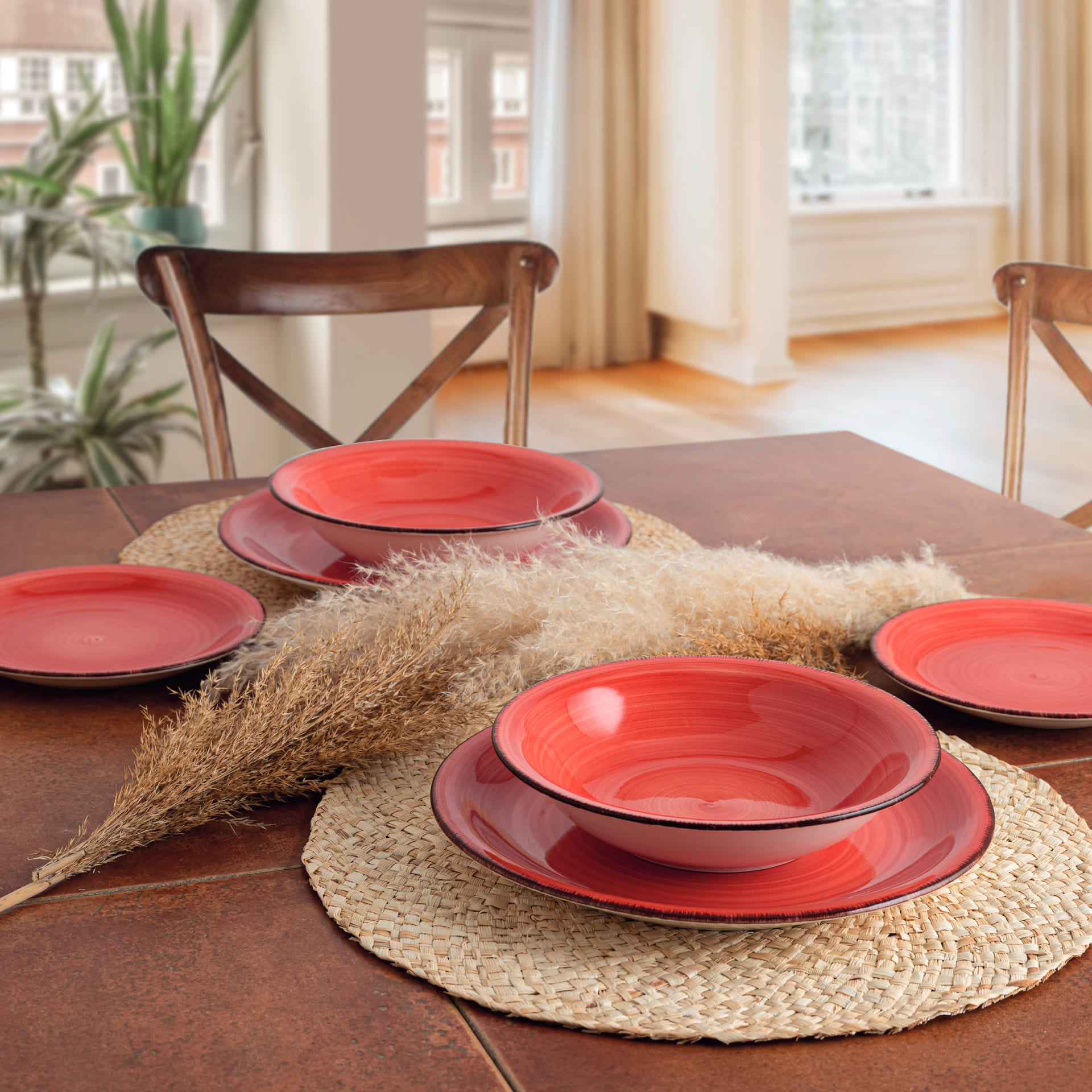 Vajilla de porcelana de 18 piezas de gres coral Vita