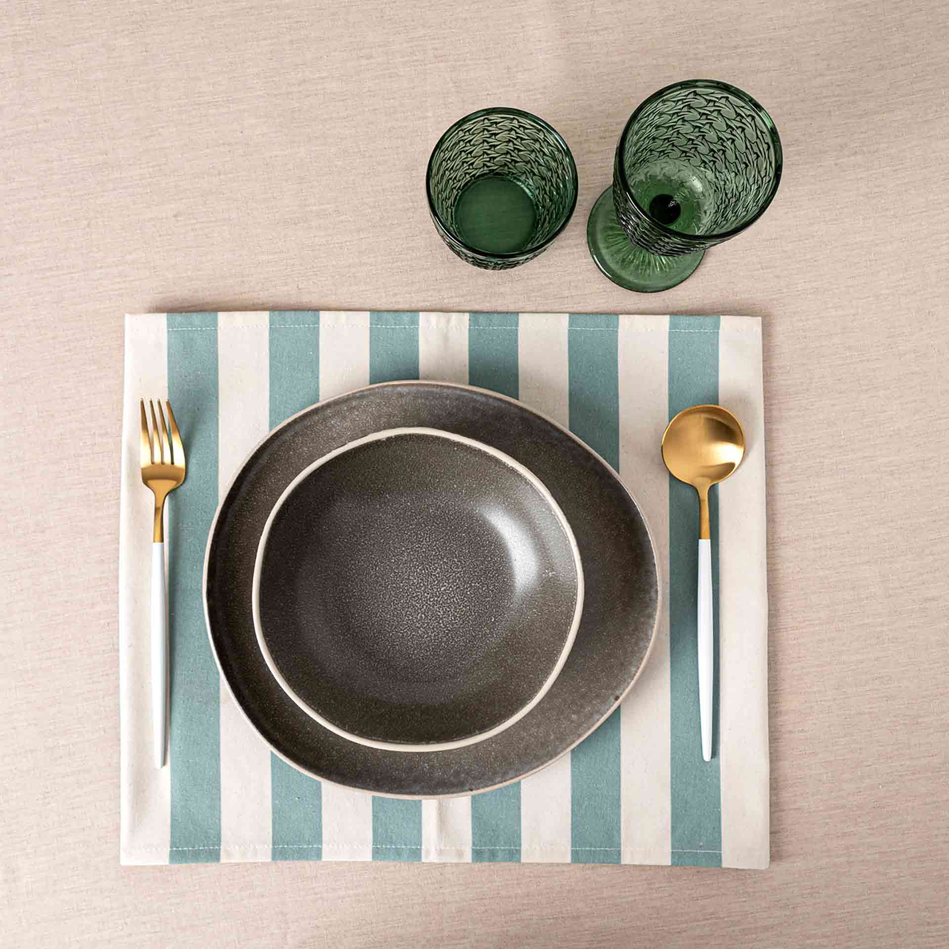 Set de 2 manteles individuales verde y blanco Calma 33x45cm