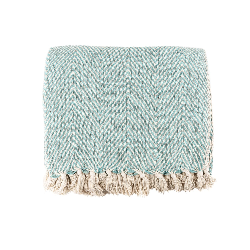 Plaid de flecos verde agua de algodón 125x150cm