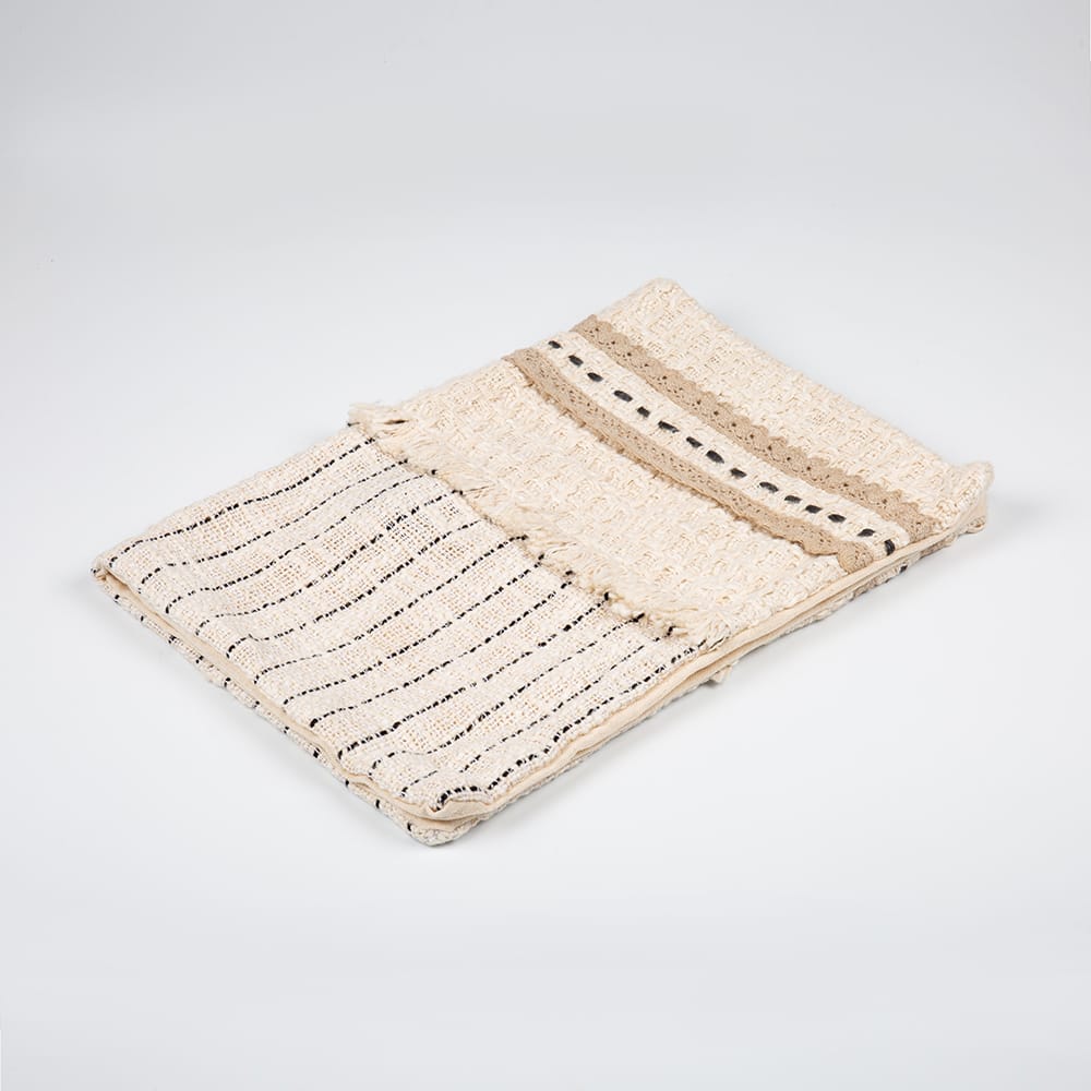 Funda de coj&iacute;n de algod&oacute;n bordada gris y marfil 30x45cm