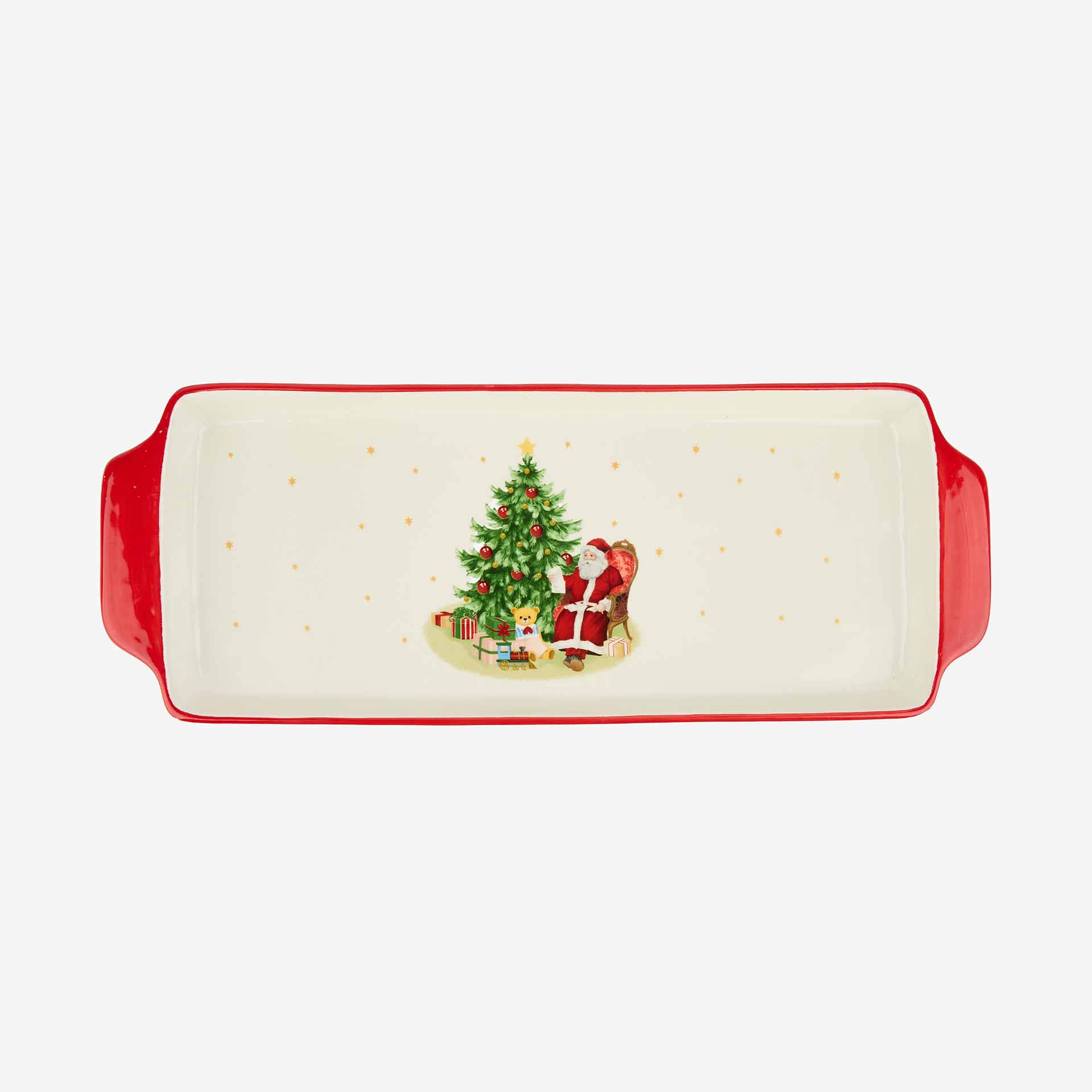 Bandeja de cerámica Santa Claus con árbol 40x15cm