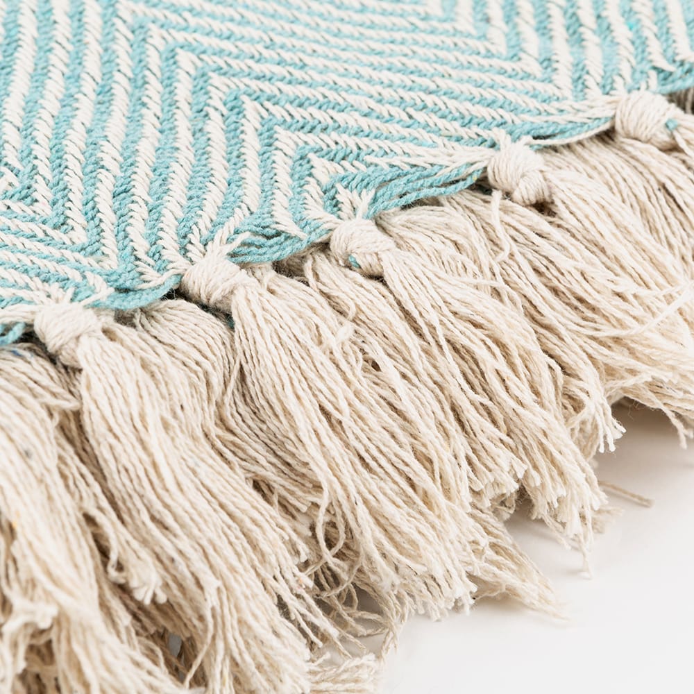 Plaid de flecos verde agua de algodón 125x150cm