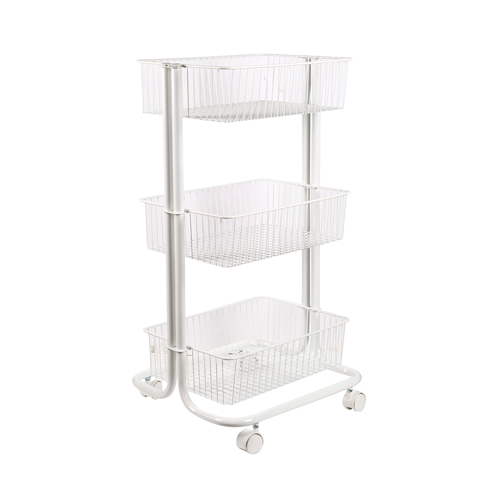 Carro de baño con 3 Cestas de acero blanco 43x34x75cm