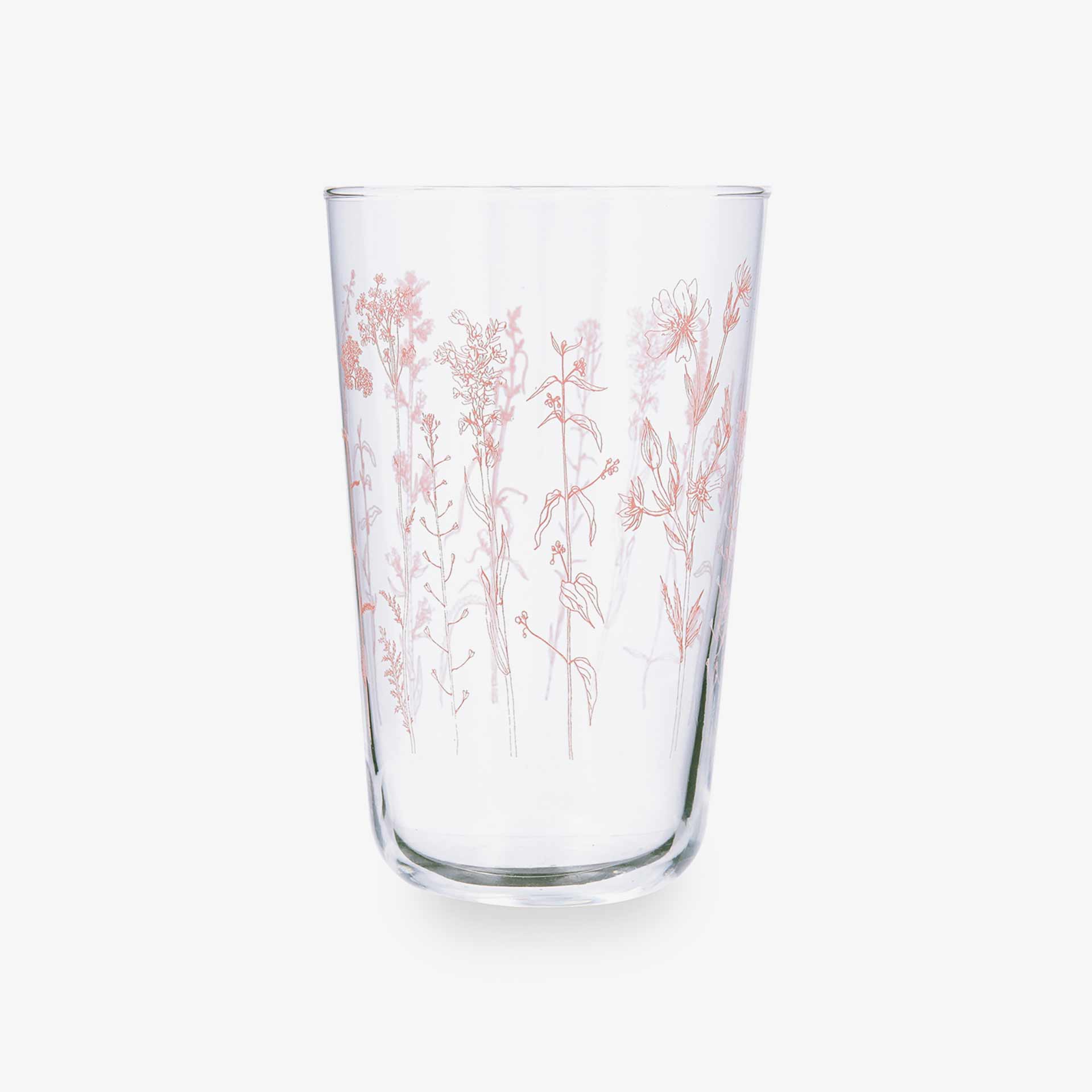 Vaso de vidrio transparente con flores rosas Suede 40cl 