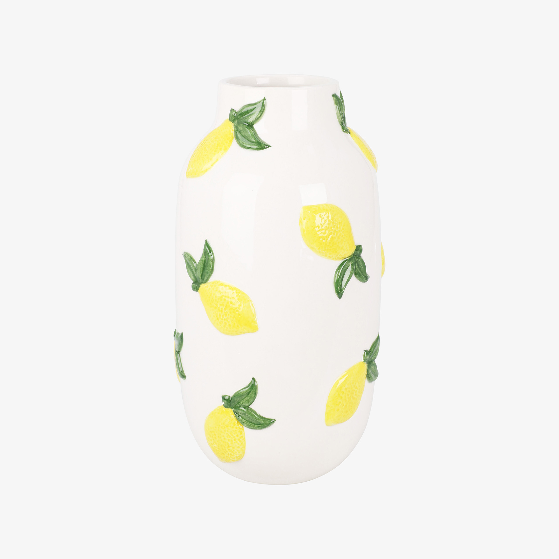 Jarr&oacute;n blanco de loza con limones Capri 16x29cm