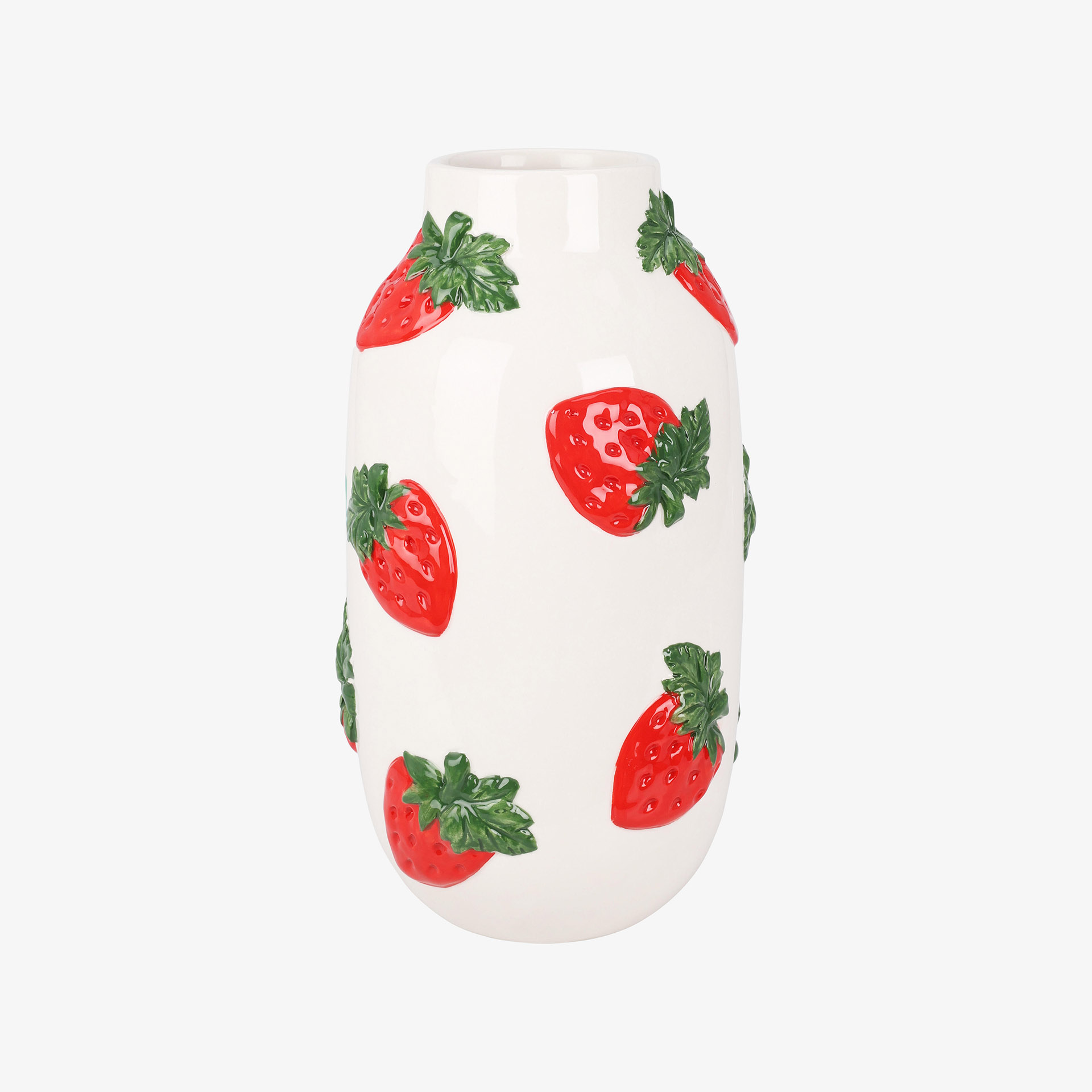 Jarr&oacute;n blanco de loza con fresas Capri 16x29cm
