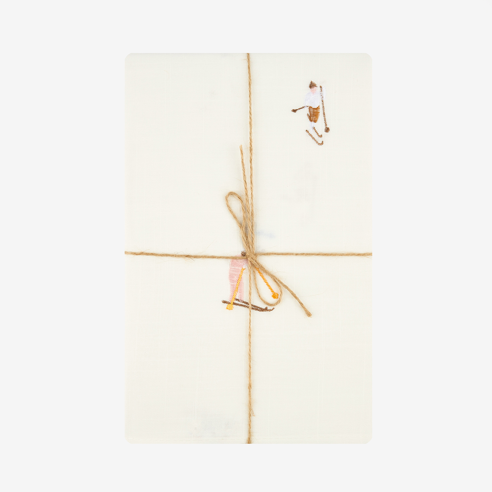 Camino mesa blanco bordado Esquiadores 45x150cm