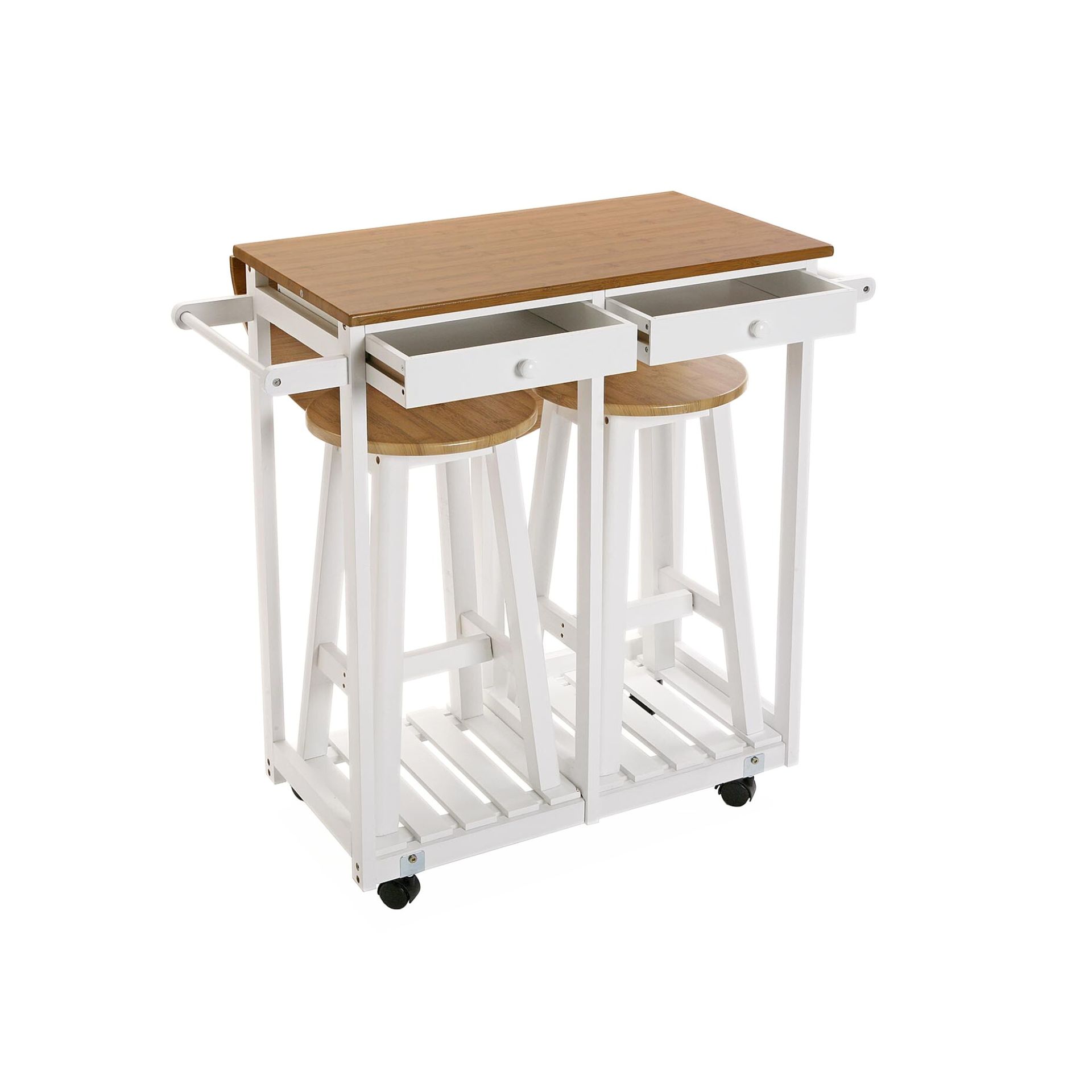 Mesa de cocina extensible con 2 taburetes de madera DM 74x35x84cm