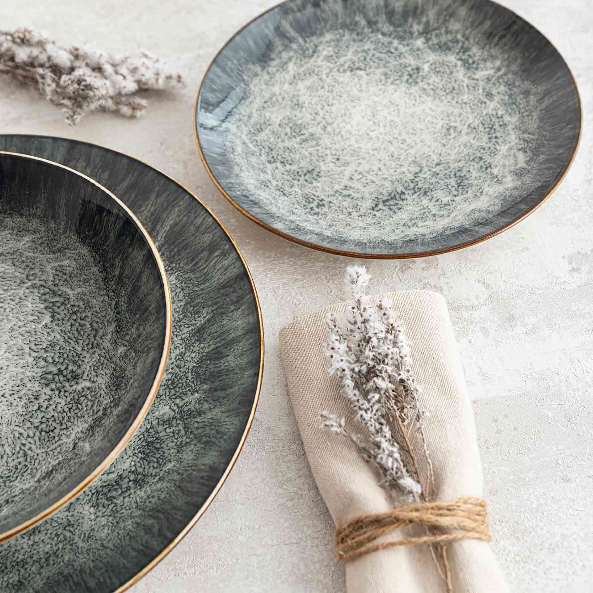 Vajilla de 12 piezas de porcelana verde Stela