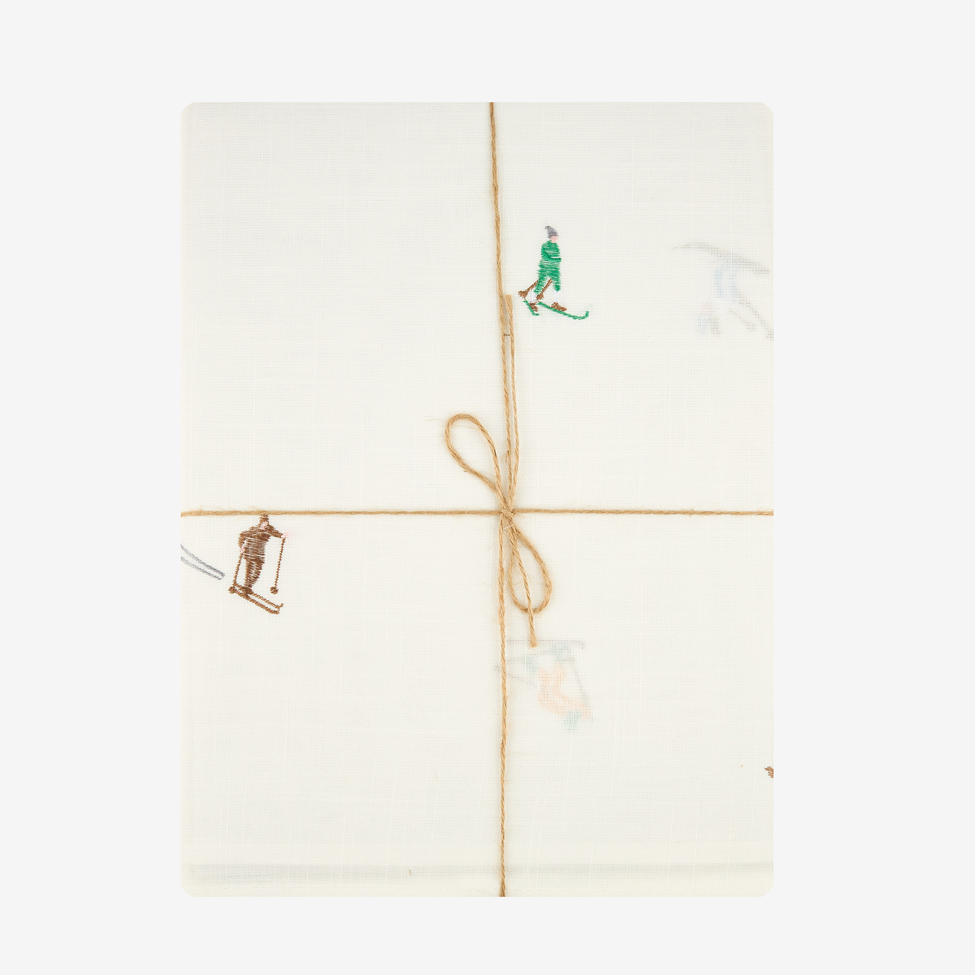 Mantel blanca bordado Esquiadores 150x250cm