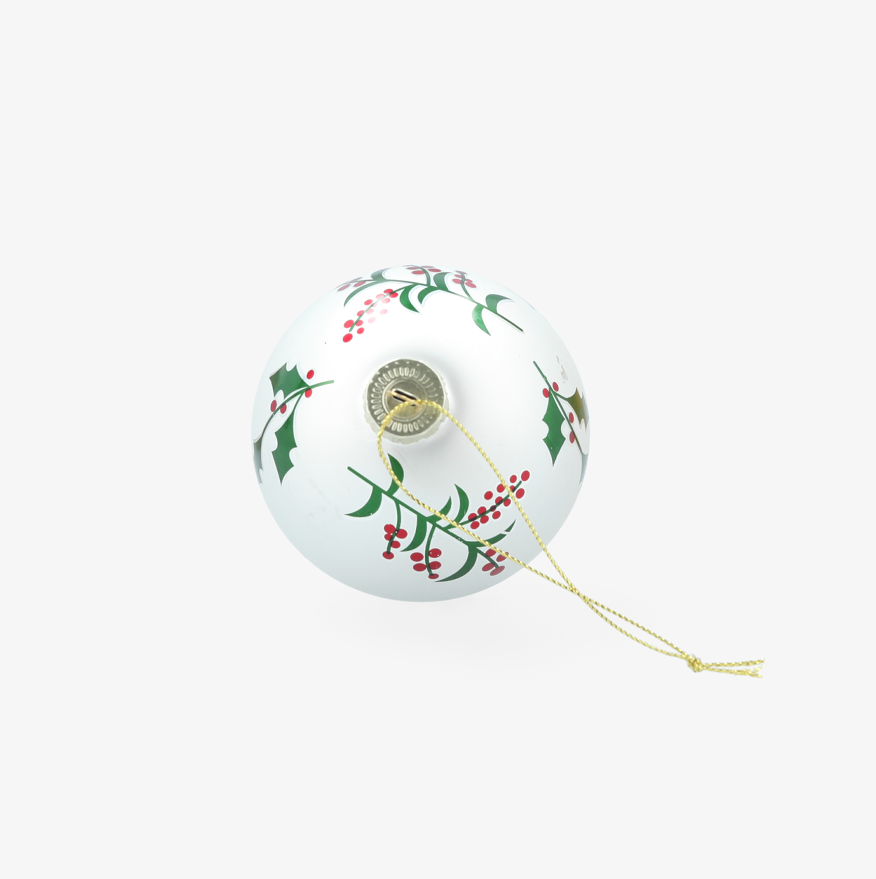 Bola de Navidad blanca de cristal con acebo &Oslash;8cm