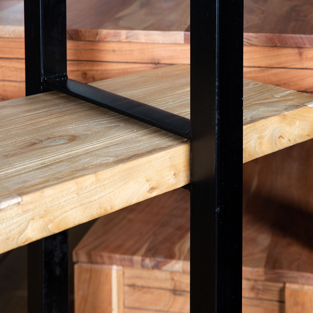 Estantería de madera de olmo reciclada con 4 estantes 150x35x180cm