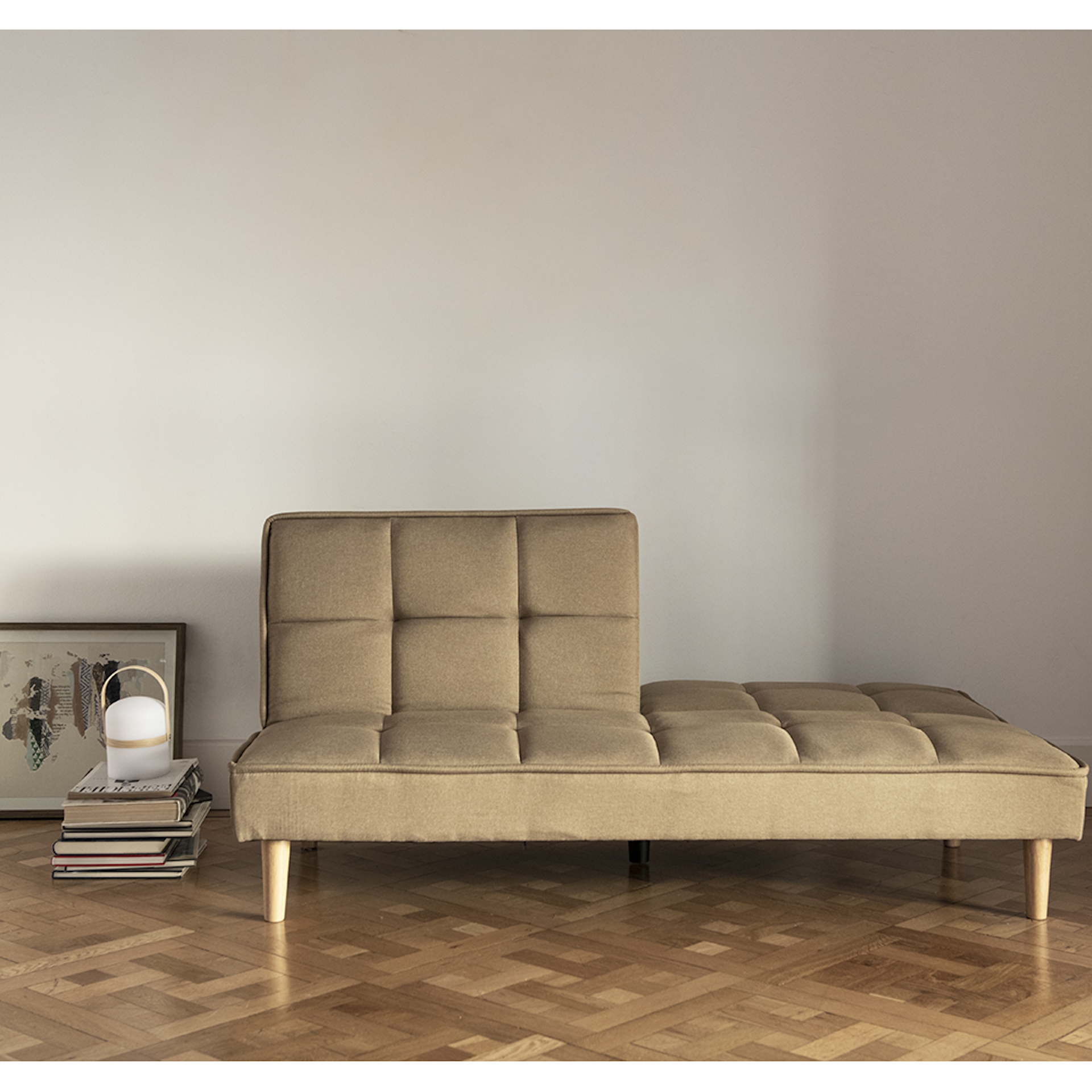 Sof&aacute; cama de lino caqui 178x81/105x80cm