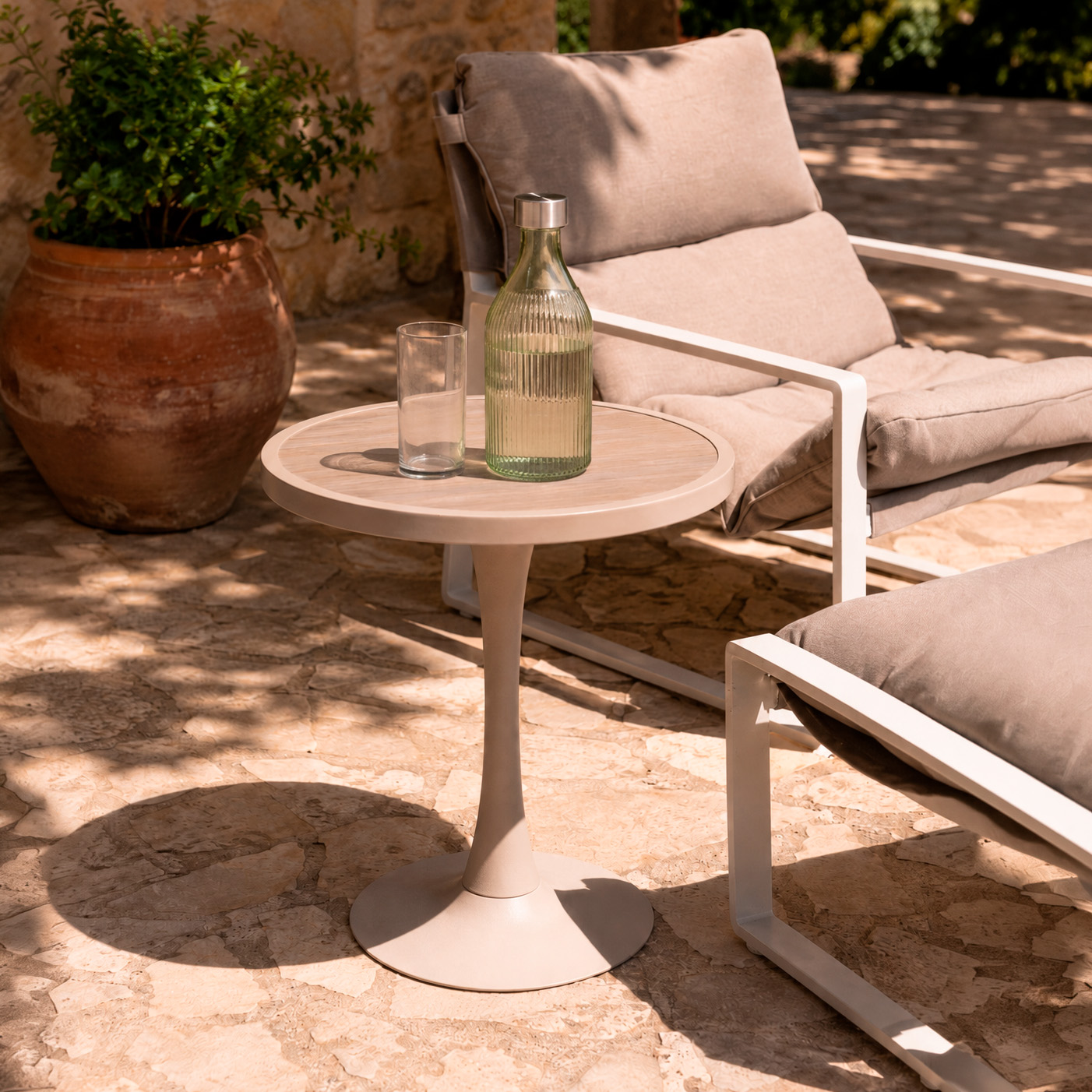 Mesa de comedor de jard&iacute;n de aluminio efecto madera lino Tulion &Oslash;70x76cm