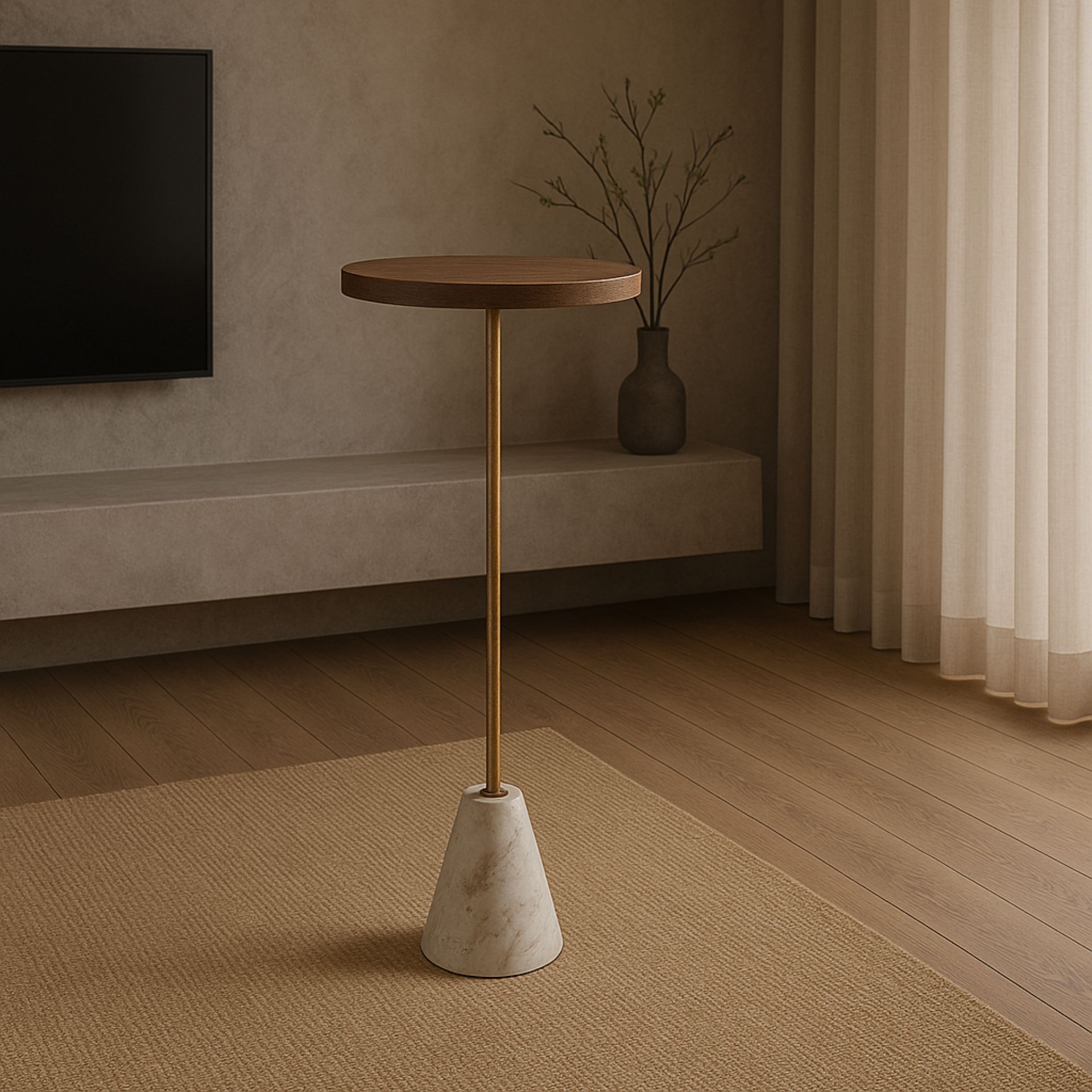 Mesa auxiliar de madera de mango y mármol Uria Ø36x70cm