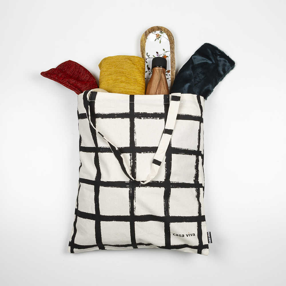 Bolsa algod&oacute;n cuadros Casa Viva 40x45cm