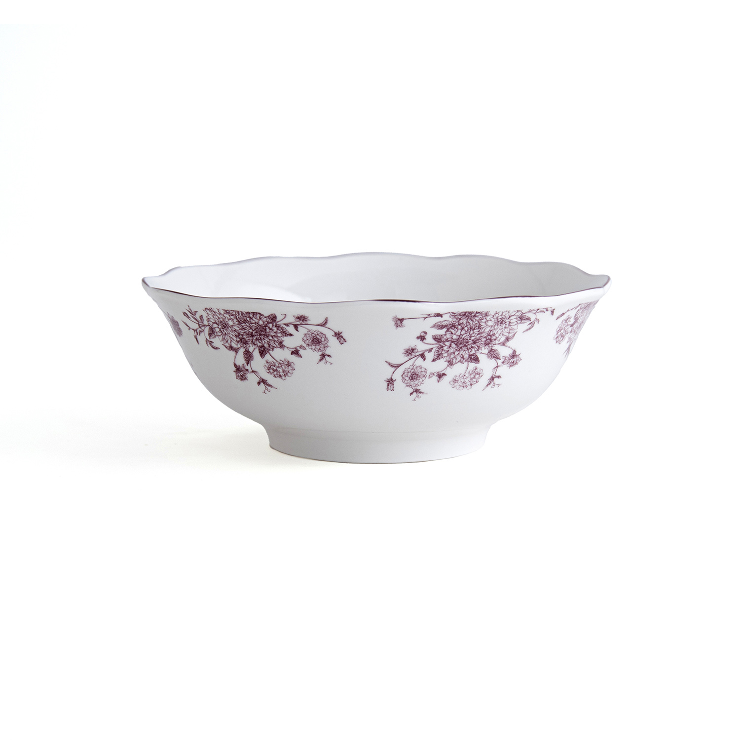 Ensaladera con flores burdeos de porcelana Charlotte &Oslash;22,5x8,5cm
