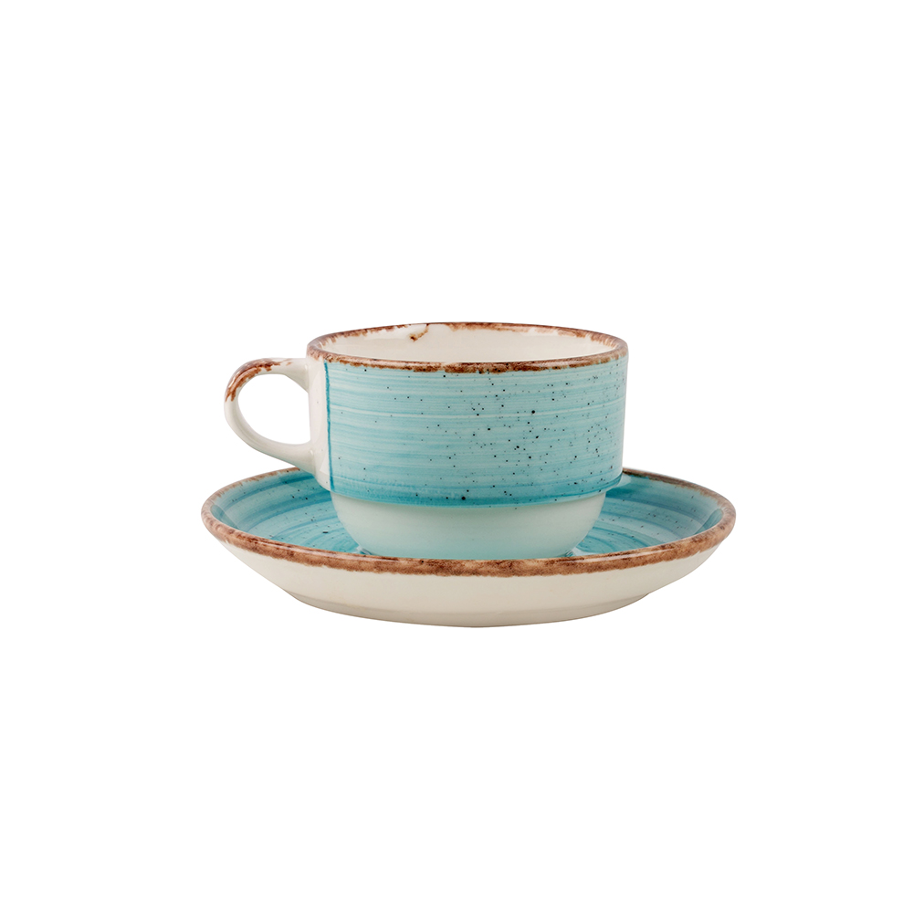 Taza de t&eacute; azul con plato de porcelana 23cl